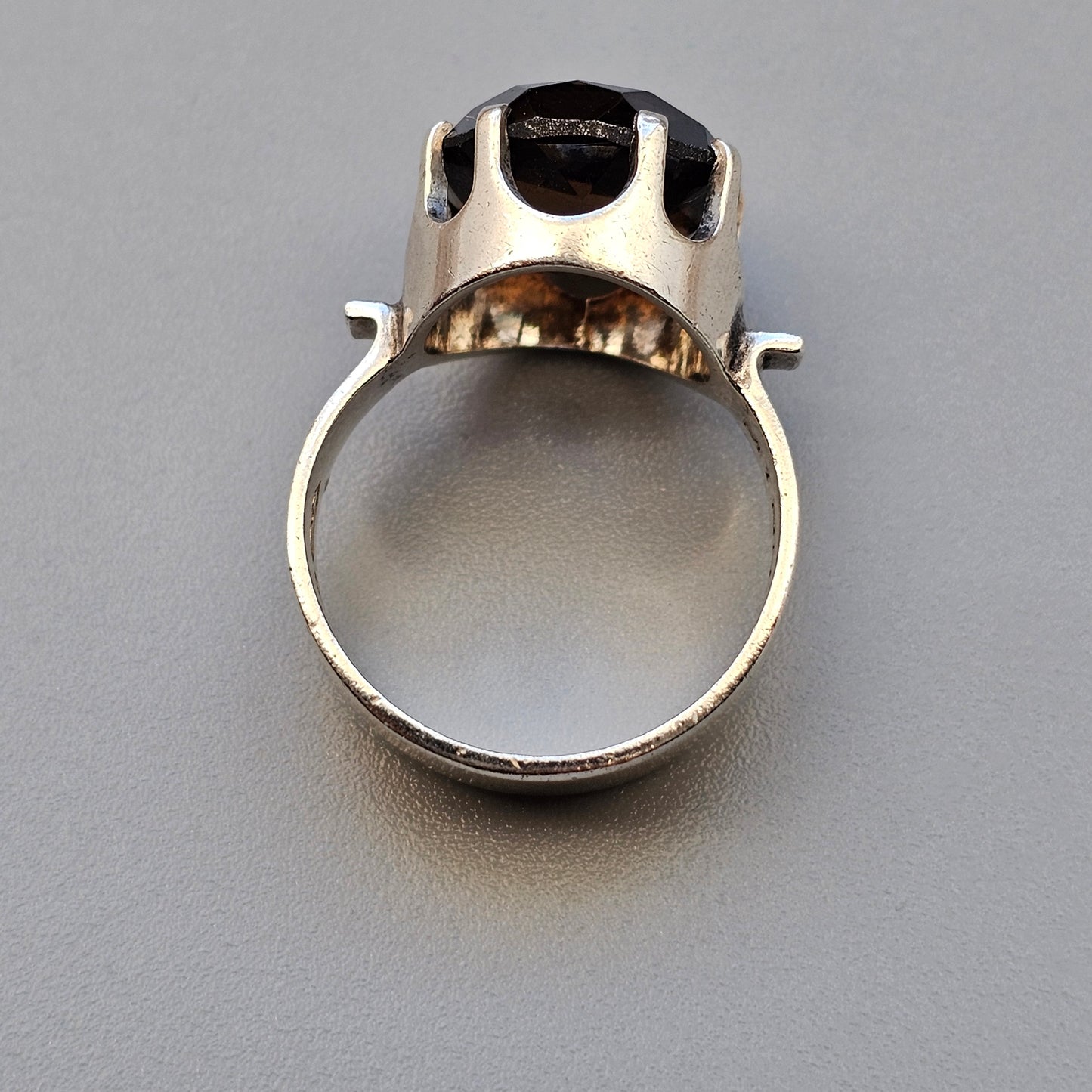 Vintage 1970s Finnish Sterling Silver & Smokey Quartz Ring  - UK Ring Size N -  US Ring Size 6.75- 1974