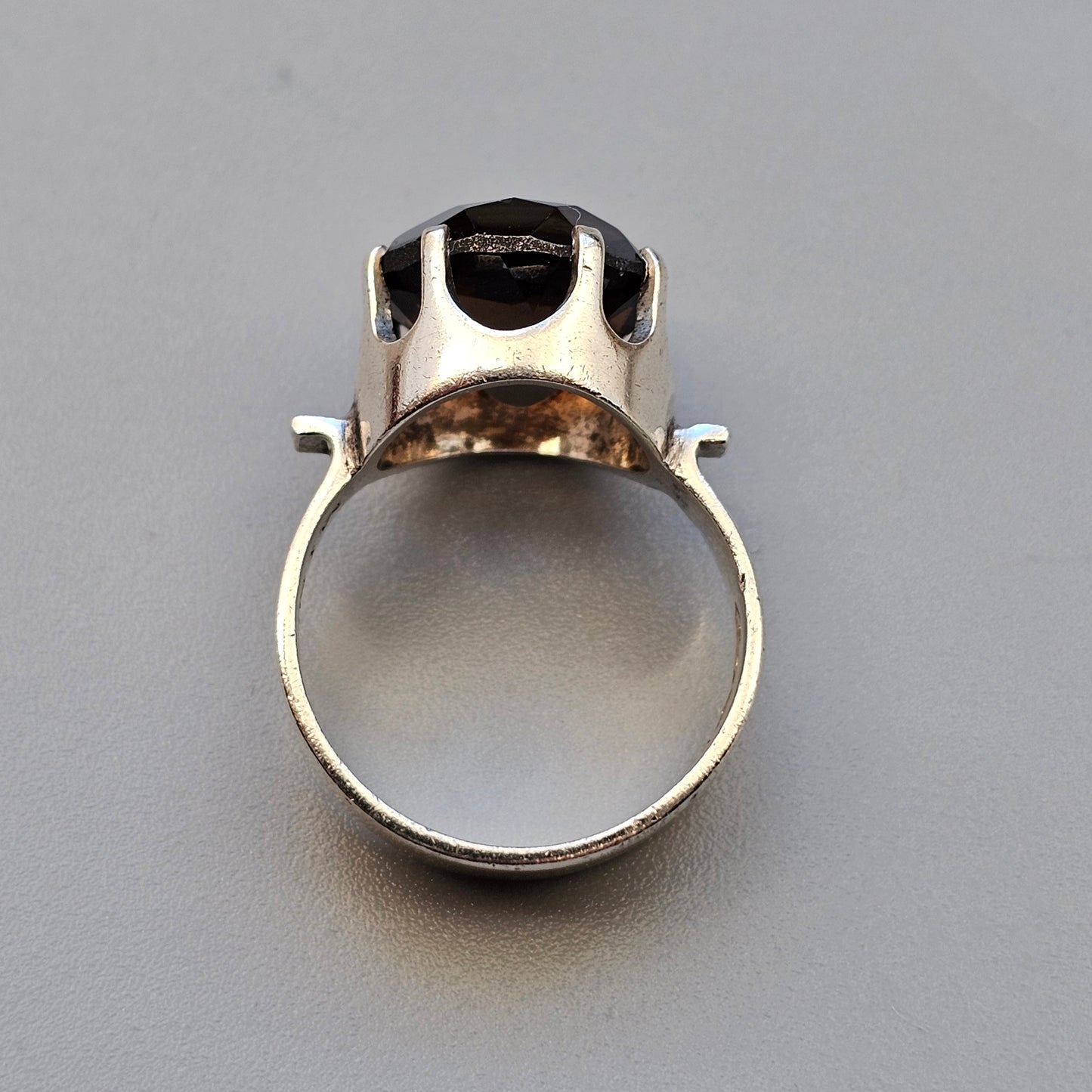 Vintage 1970s Finnish Sterling Silver & Smokey Quartz Ring  - UK Ring Size N -  US Ring Size 6.75- 1974