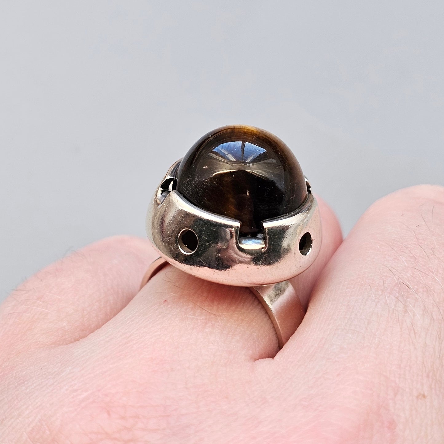 1960s Finnish Modernist Silver & Tigers Eye Ring — Martti Viikinniemi - UK Ring Size N -  US Ring Size 6.5 - 1966