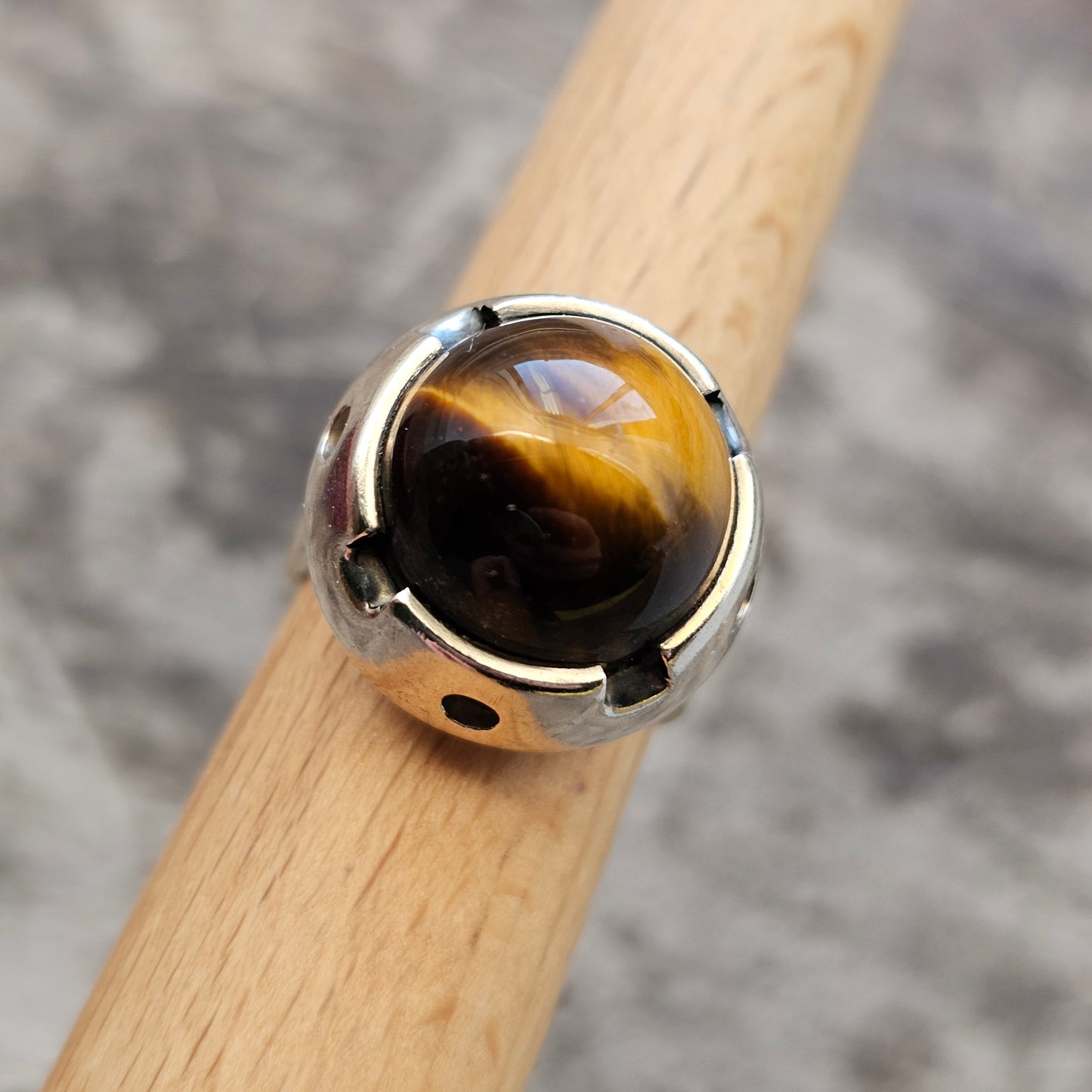 1960s Finnish Modernist Silver & Tigers Eye Ring — Martti Viikinniemi - UK Ring Size N -  US Ring Size 6.5 - 1966