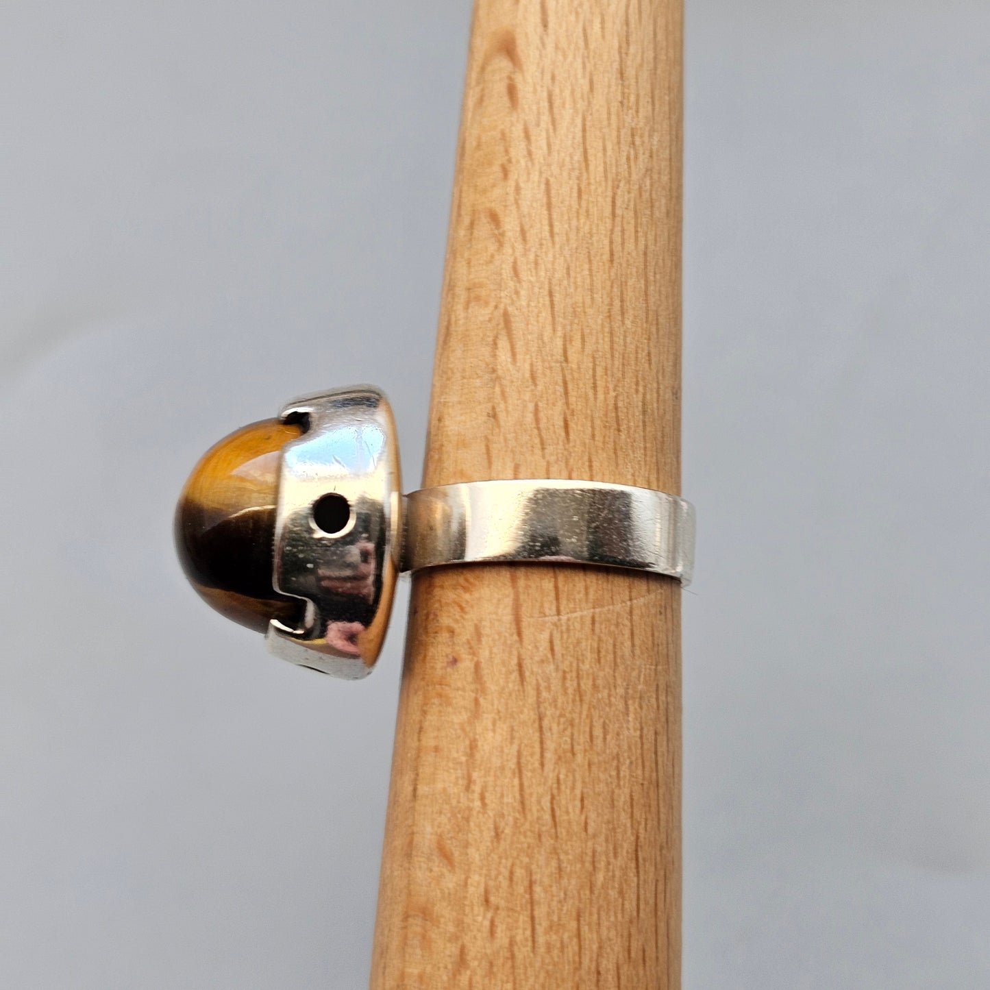 1960s Finnish Modernist Silver & Tigers Eye Ring — Martti Viikinniemi - UK Ring Size N -  US Ring Size 6.5 - 1966
