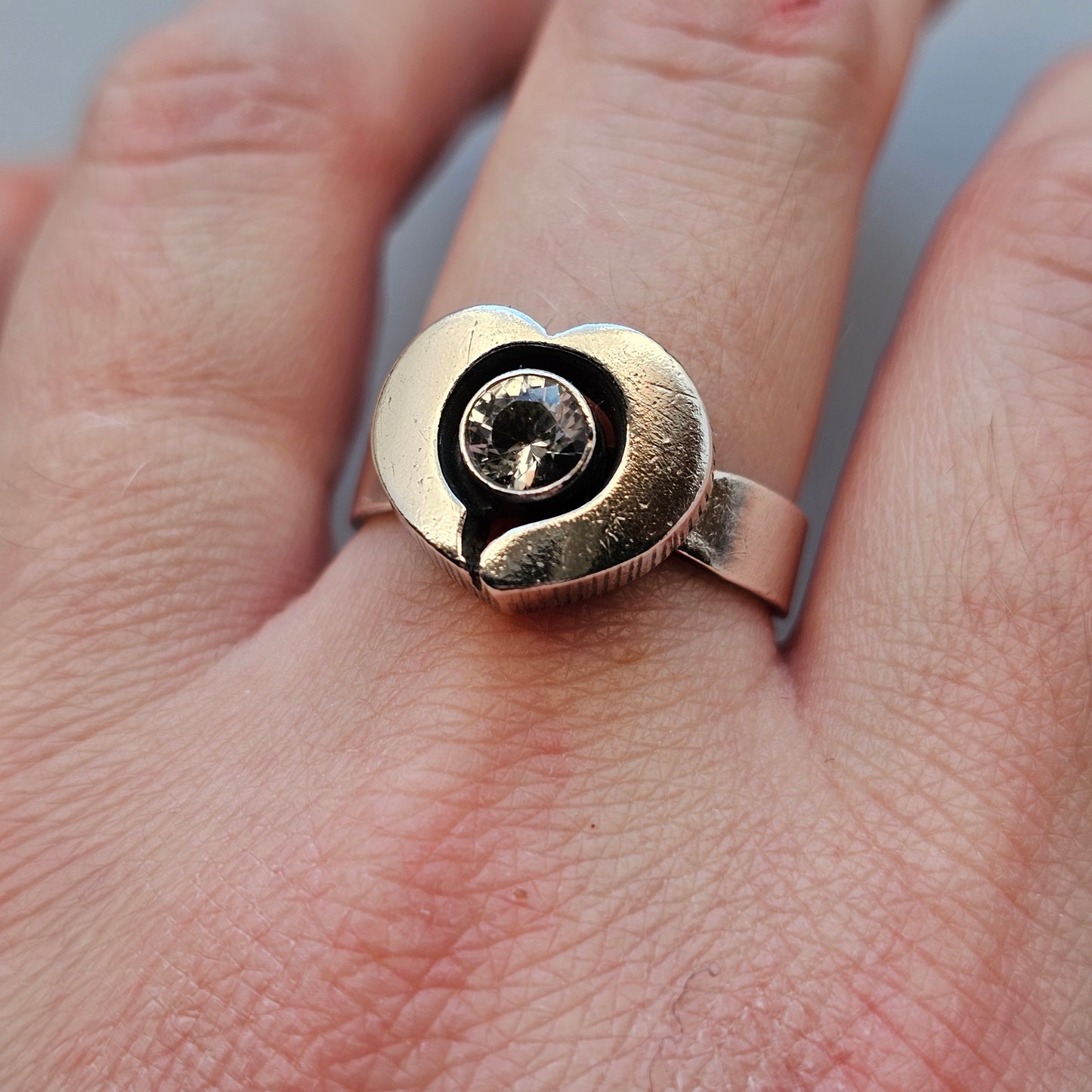 1990s Finnfeelings Sterling Silver & Rock Crystal Heart Ring - UK Ring Size O -  US Ring Size 7 -1999