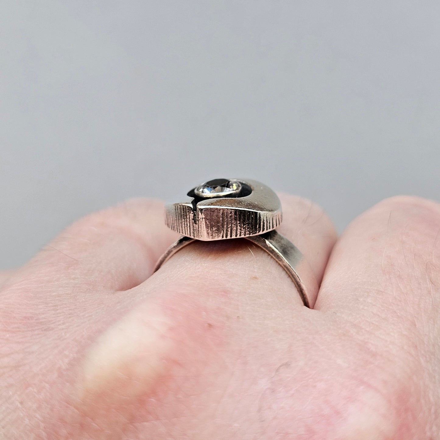 1990s Finnfeelings Sterling Silver & Rock Crystal Heart Ring - UK Ring Size O -  US Ring Size 7 -1999