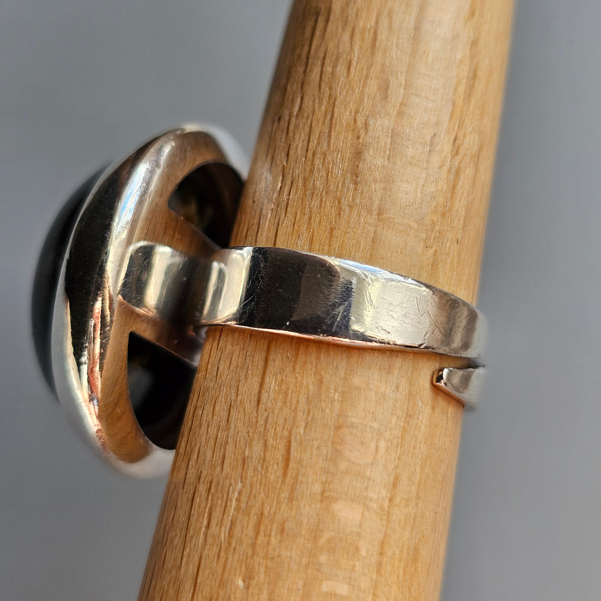 Vintage Scandinavian Sterling Silver Moss Agate Modernist Ring