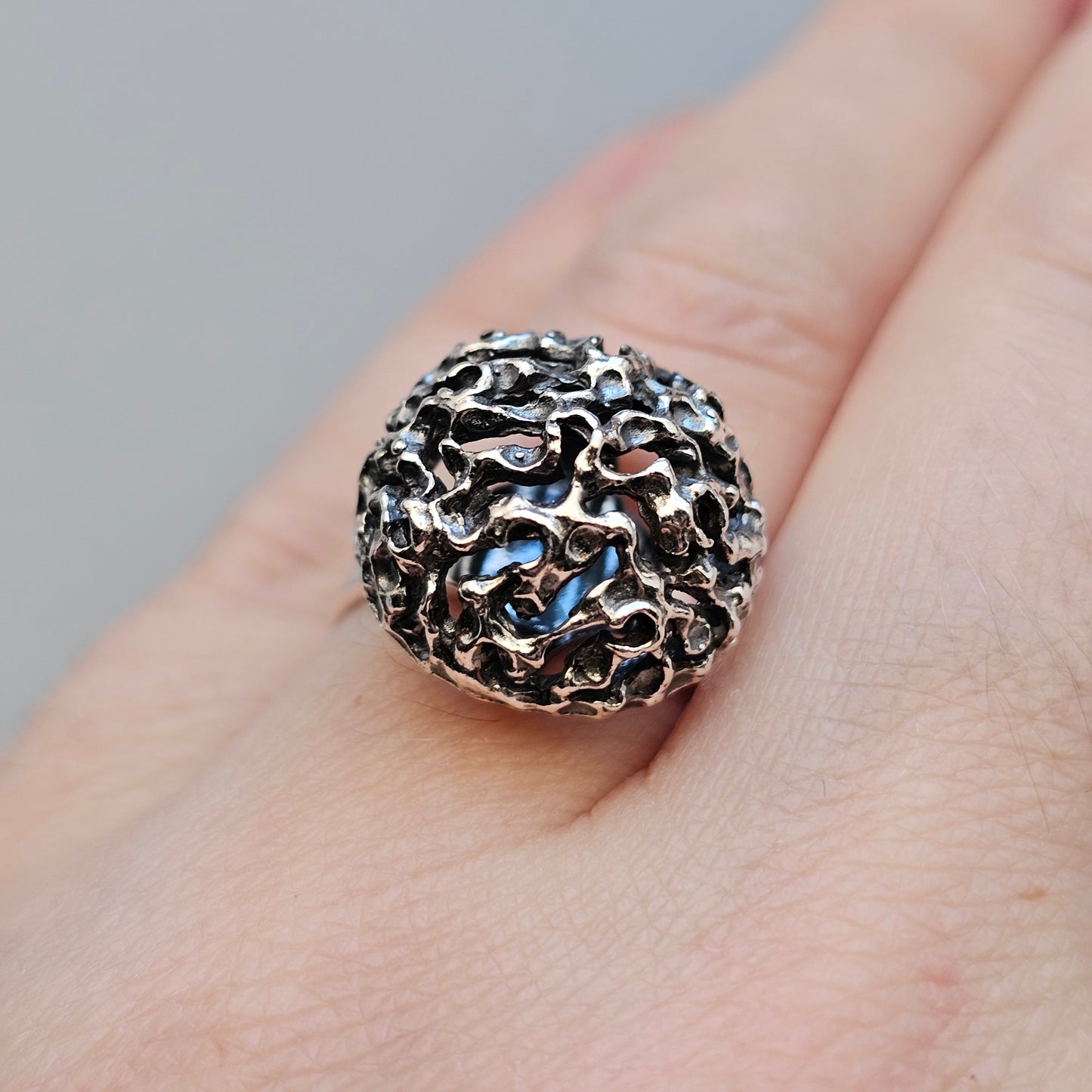 1960s Finnish Modernist Brutalist Sterling Silver Ring by Erik Granit & Co - UK Ring Size M 1/2 -  US Ring Size 6.25