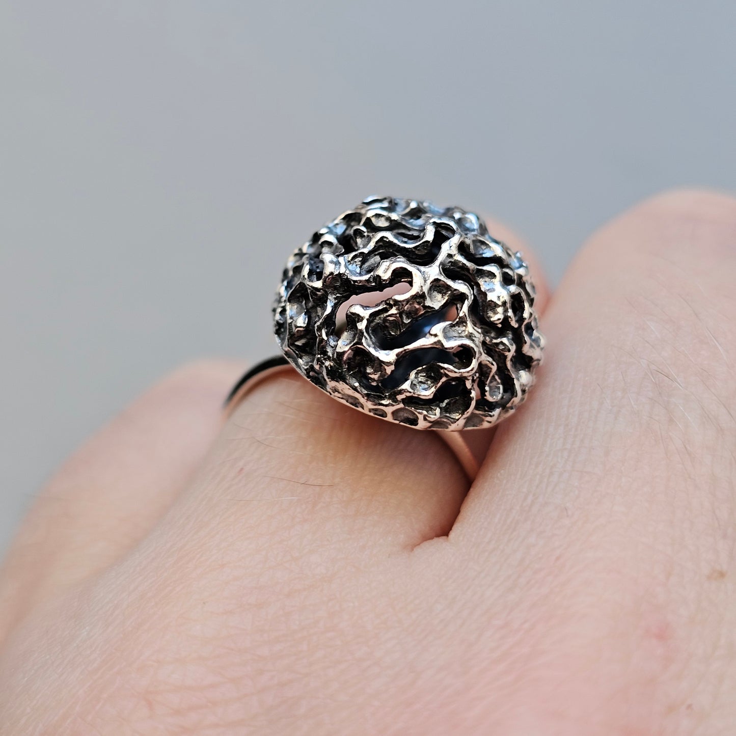 1960s Finnish Modernist Brutalist Sterling Silver Ring by Erik Granit & Co - UK Ring Size M 1/2 -  US Ring Size 6.25