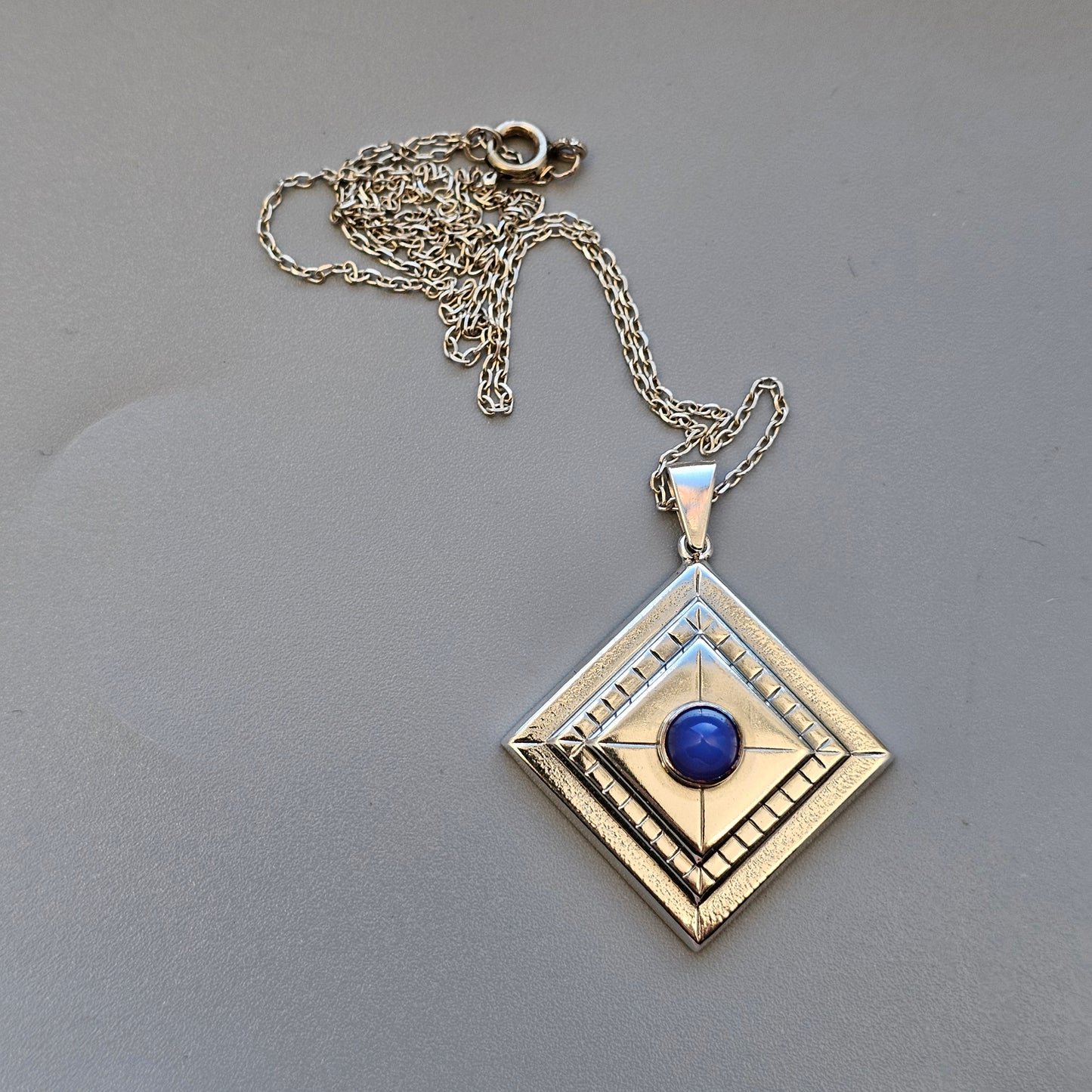 Vintage Modernist Finnish Silver & Blue Chalcedony Necklace Pendant