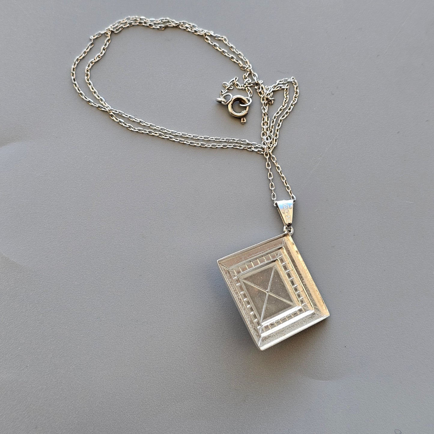 Vintage Modernist Finnish Silver & Blue Chalcedony Necklace Pendant