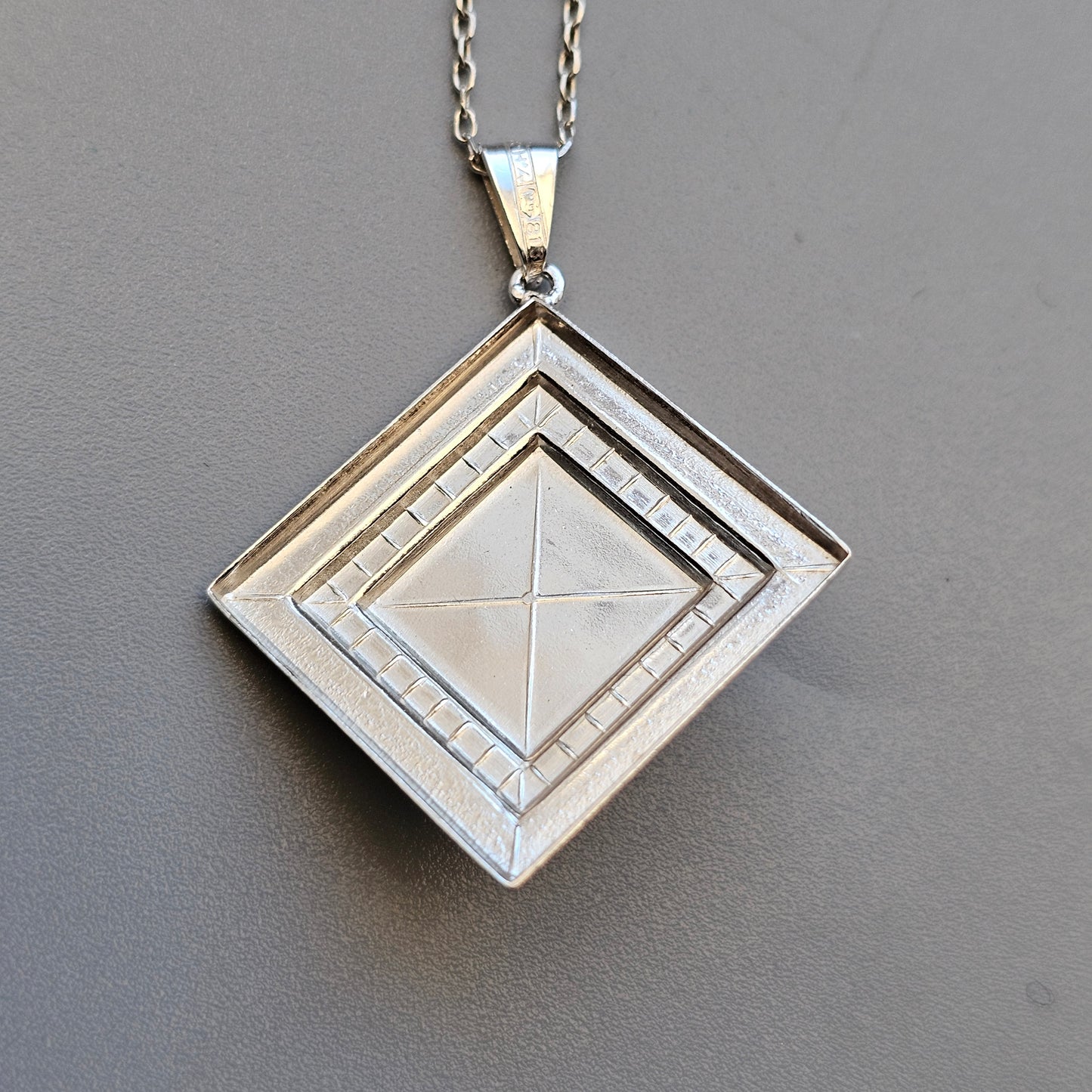 Vintage Modernist Finnish Silver & Blue Chalcedony Necklace Pendant