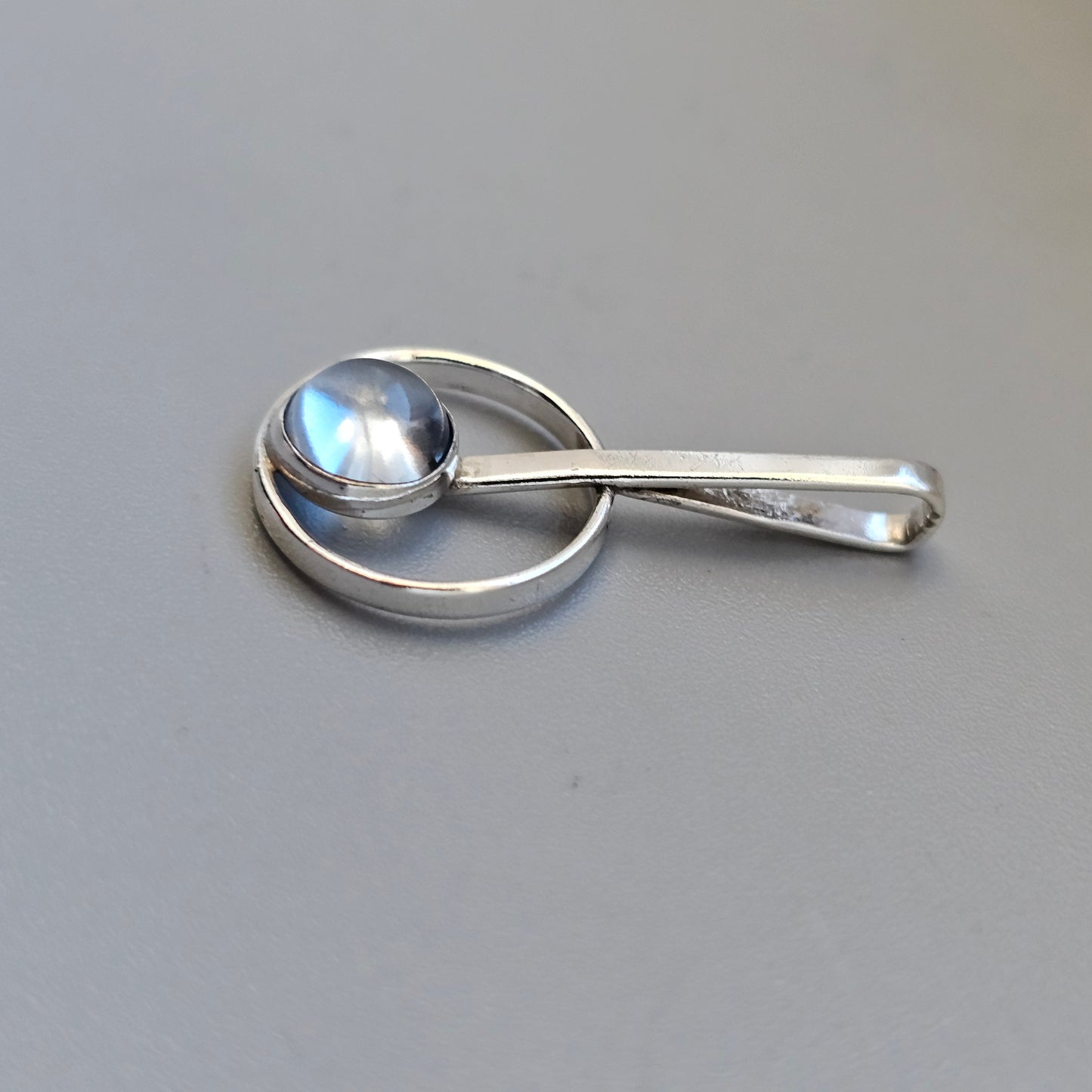 Vintage 60s 70s Modernist Finnish Silver & Blue Spinel Necklace Pendant