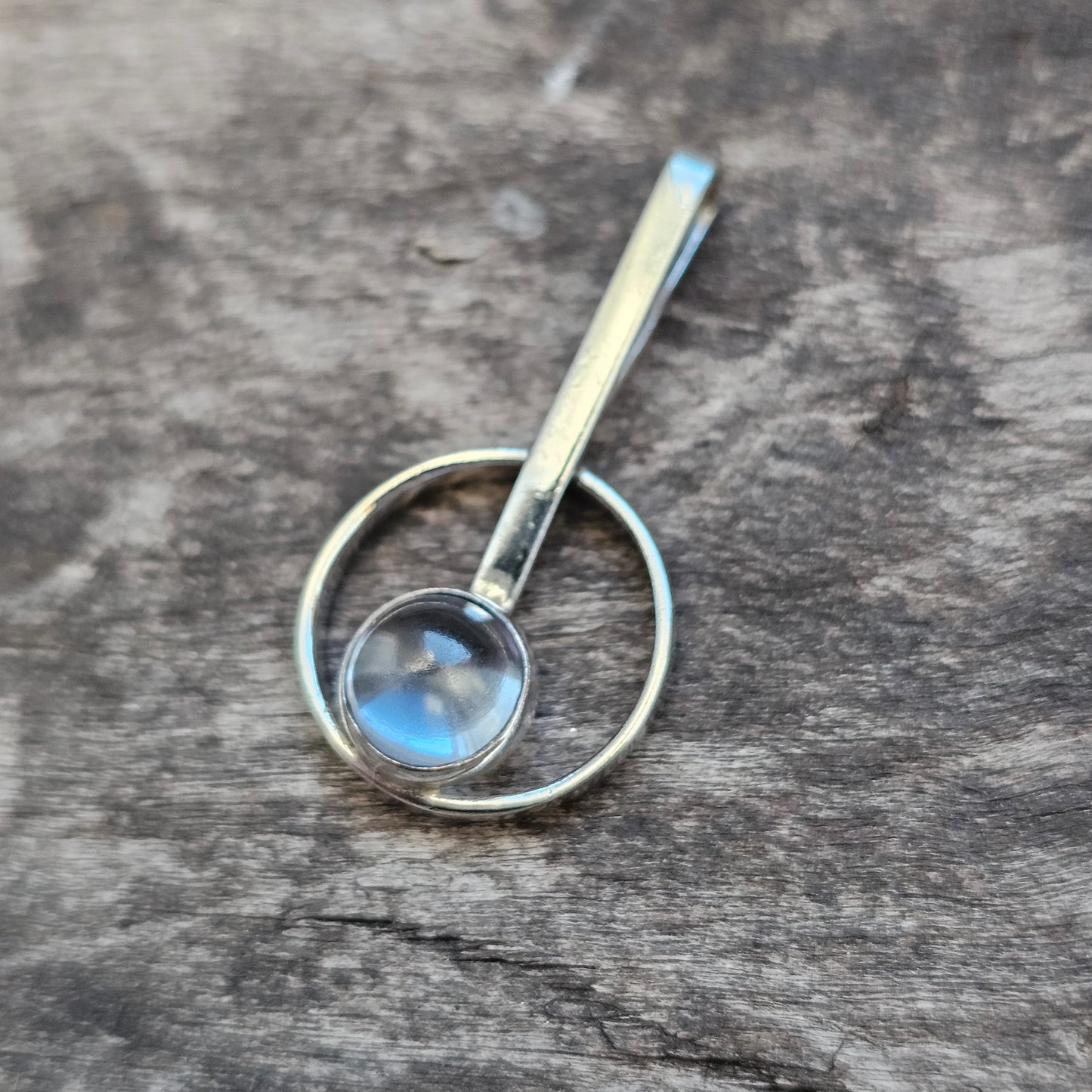 Vintage 60s 70s Modernist Finnish Silver & Blue Spinel Necklace Pendant