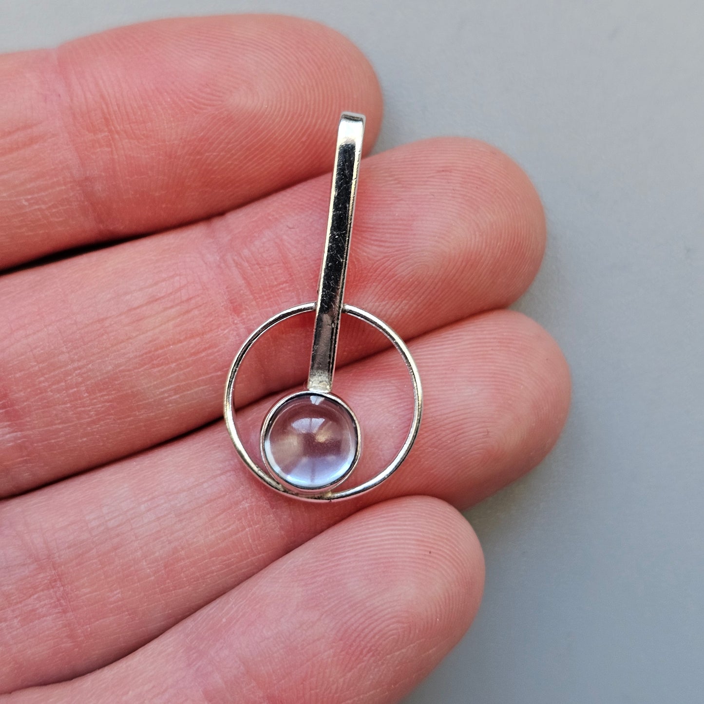 Vintage 60s 70s Modernist Finnish Silver & Blue Spinel Necklace Pendant