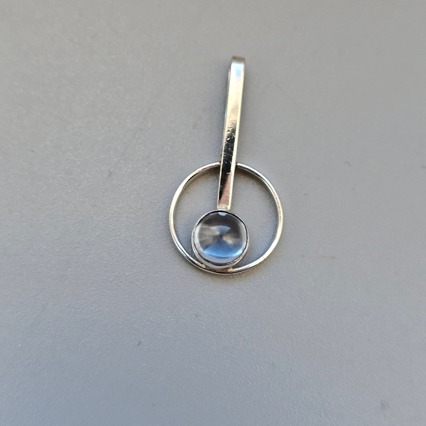 Vintage 60s 70s Modernist Finnish Silver & Blue Spinel Necklace Pendant