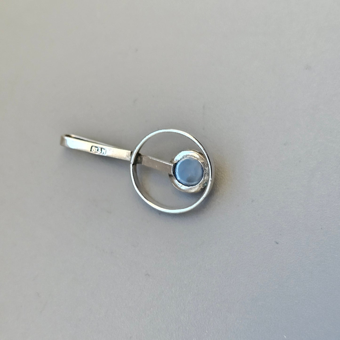 Vintage 60s 70s Modernist Finnish Silver & Blue Spinel Necklace Pendant