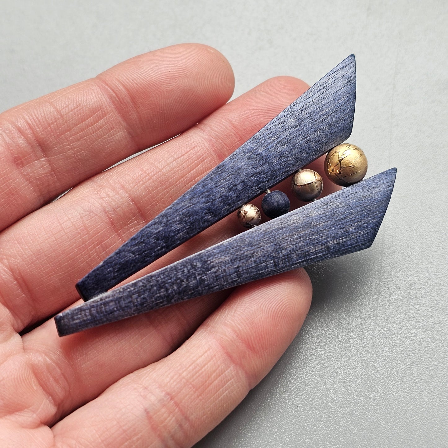 Vintage 1990s Aarikka Finland Blue Wooden Brooch – Modernist Scandinavian Design