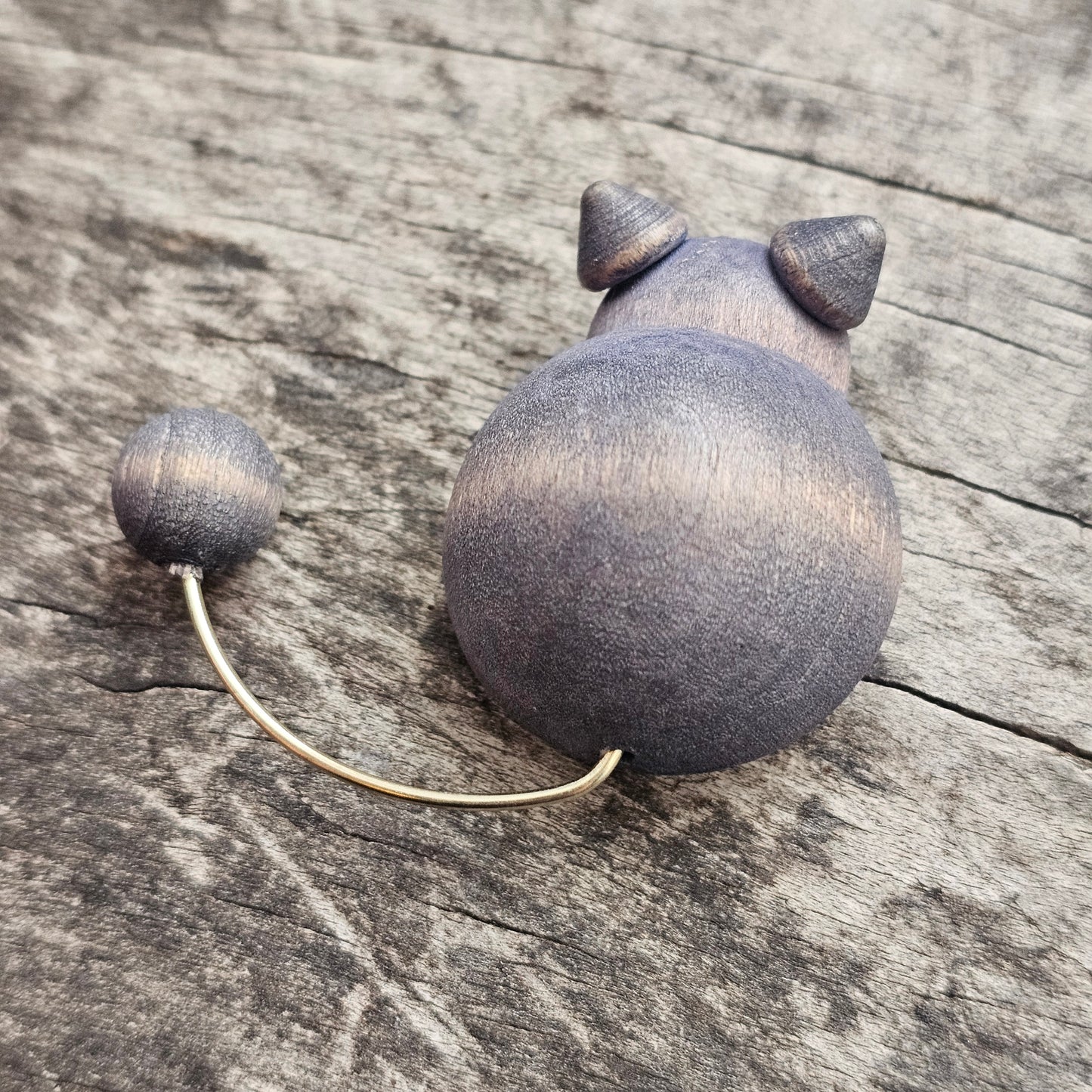 Vintage Aarikka Finland Blue Wooden Cat Brooch – Modernist Scandinavian Design