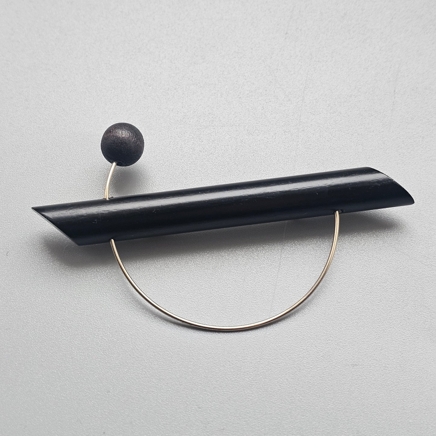 Vintage 1990s Aarikka Finland Black Wooden Brooch – UFO Modernist Scandinavian Design