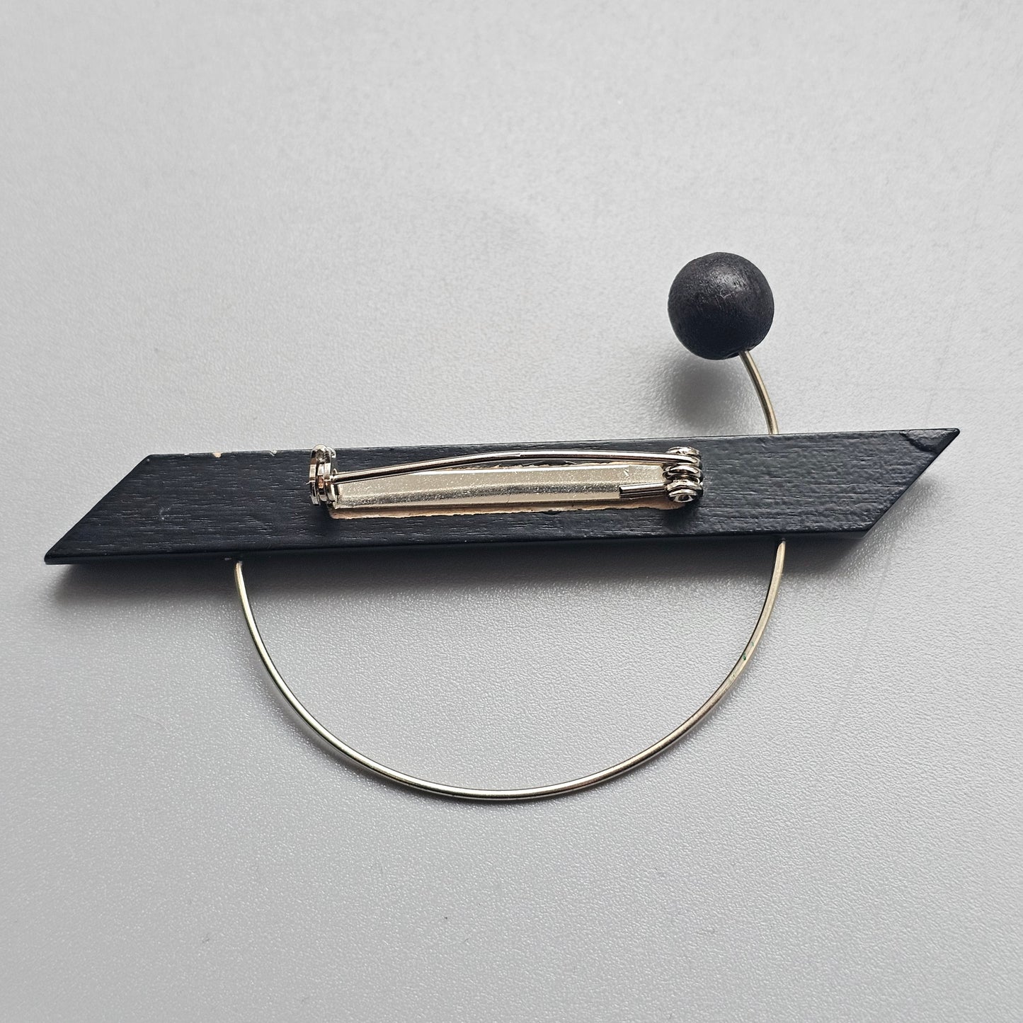 Vintage 1990s Aarikka Finland Black Wooden Brooch – UFO Modernist Scandinavian Design