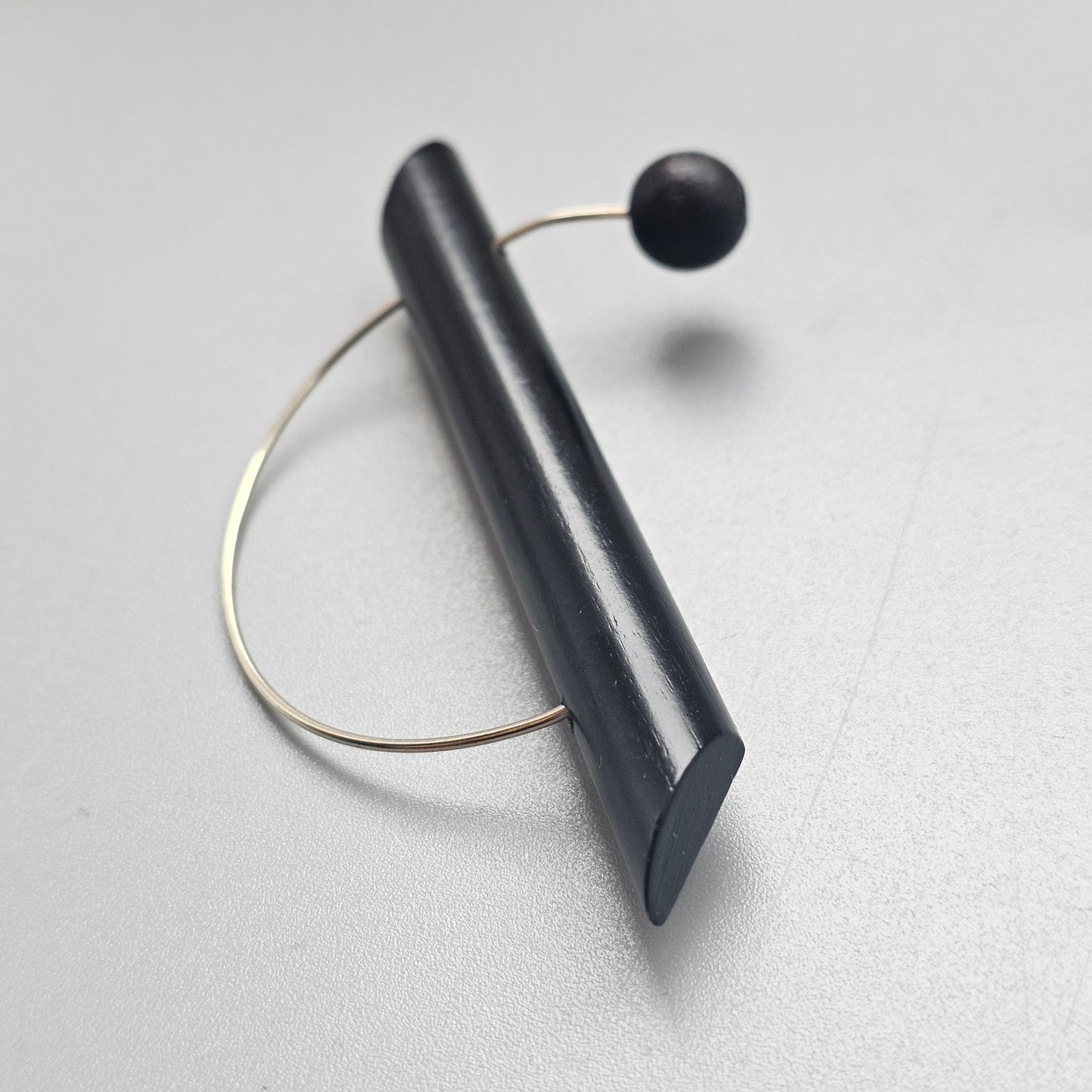 Vintage 1990s Aarikka Finland Black Wooden Brooch – UFO Modernist Scandinavian Design