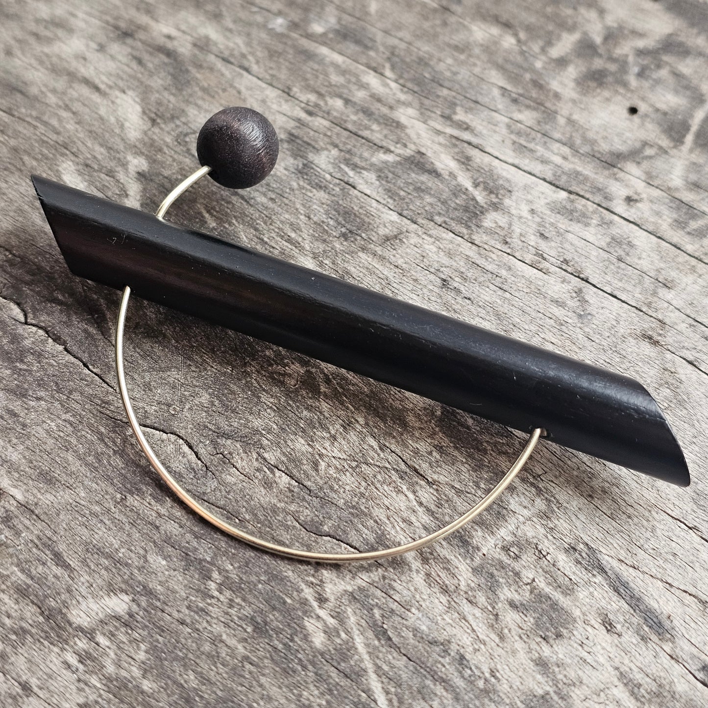 Vintage 1990s Aarikka Finland Black Wooden Brooch – UFO Modernist Scandinavian Design