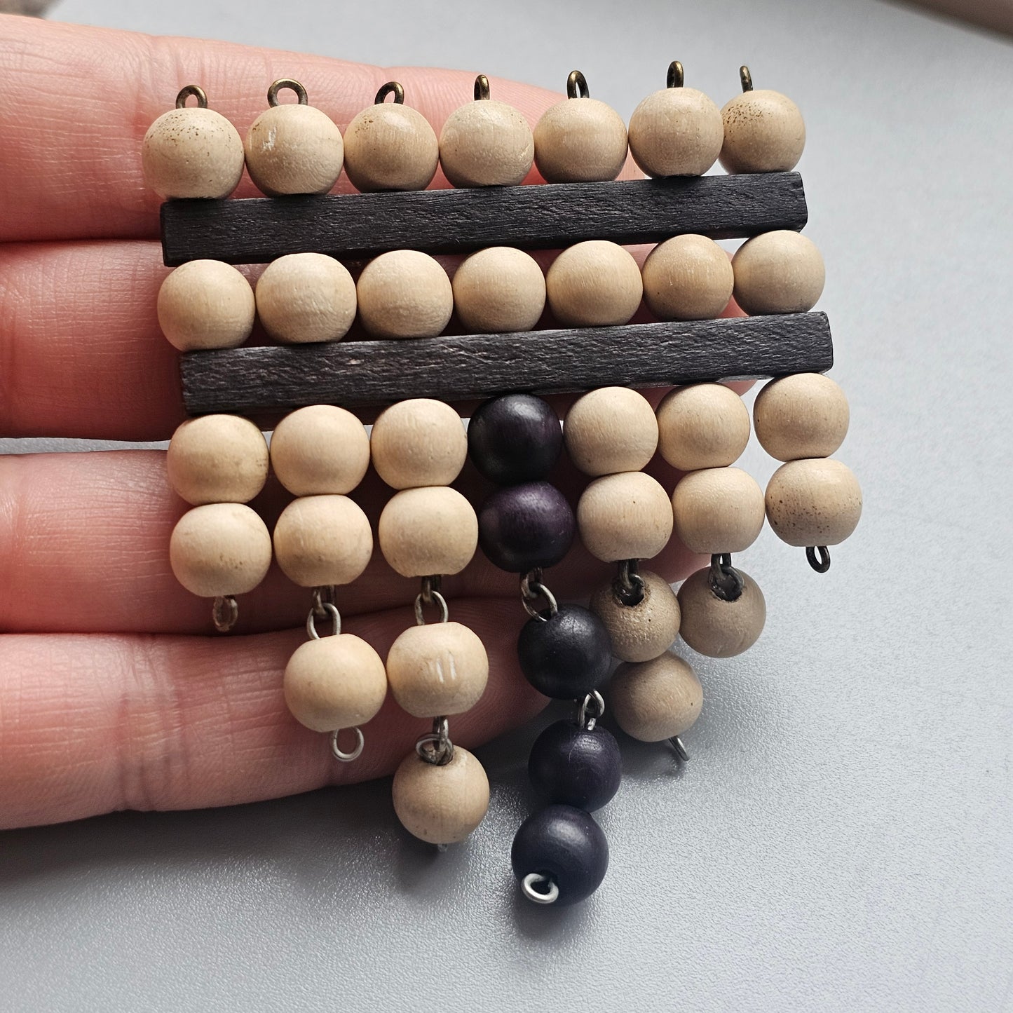 Vintage Ibero Finland Wooden Black & White Dangly Brooch – Modernist Scandinavian Design