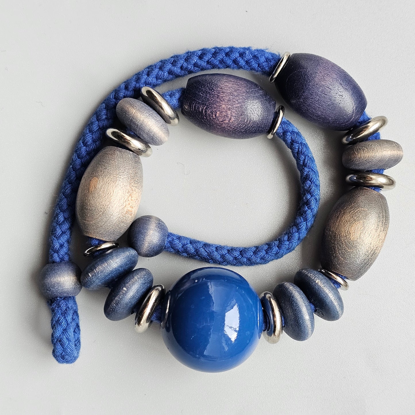 Vintage 1980s Aarikka Finland Blue Wooden Beaded Necklace