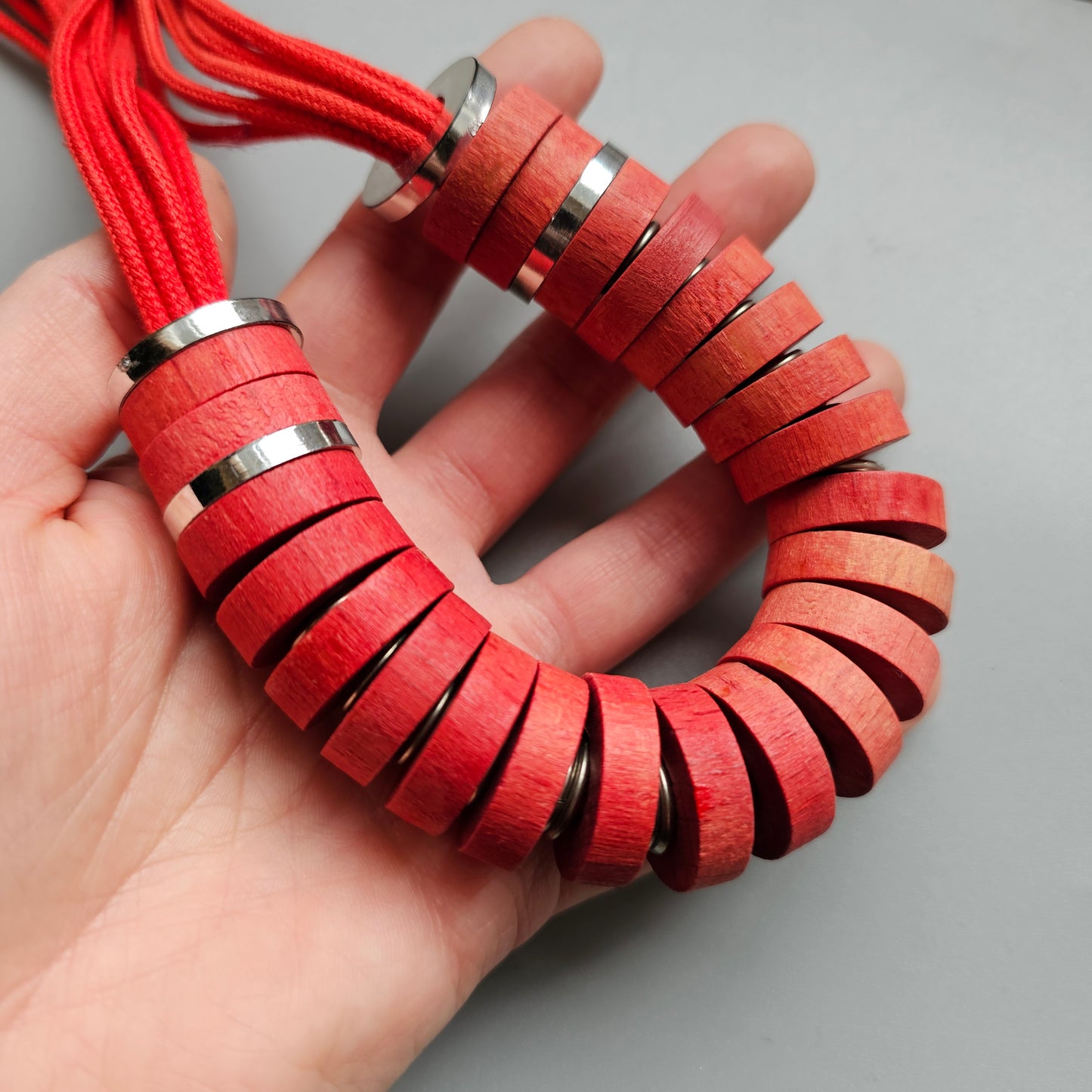 Vintage 1980s Aarikka Finland Red Wooden Beaded Necklace