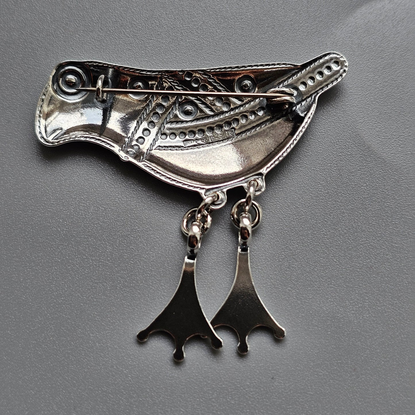Finnish Kalevala Koru 11th Century Middle Ages Style Bird of Hattula Sterling Silver Brooch 1996