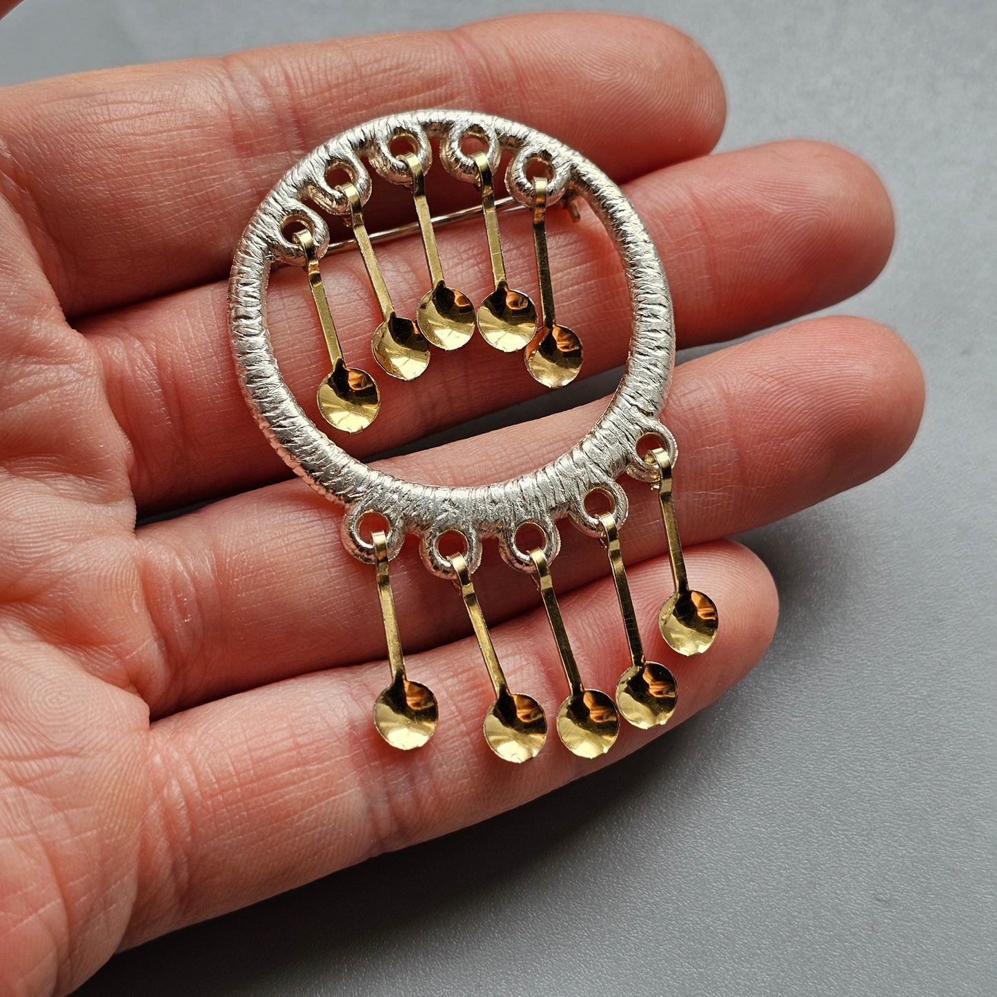 1960s Finnish Modernist Sterling Silver Dangly Brooch by Auran Kultaseppa 1969