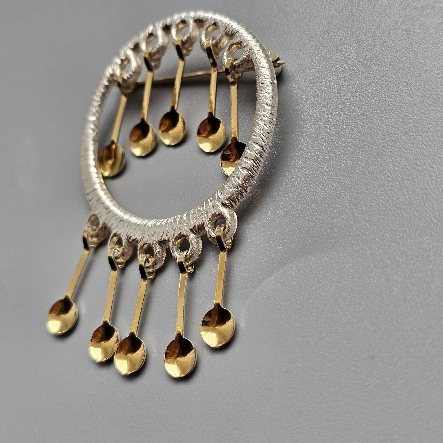 1960s Finnish Modernist Sterling Silver Dangly Brooch by Auran Kultaseppa 1969