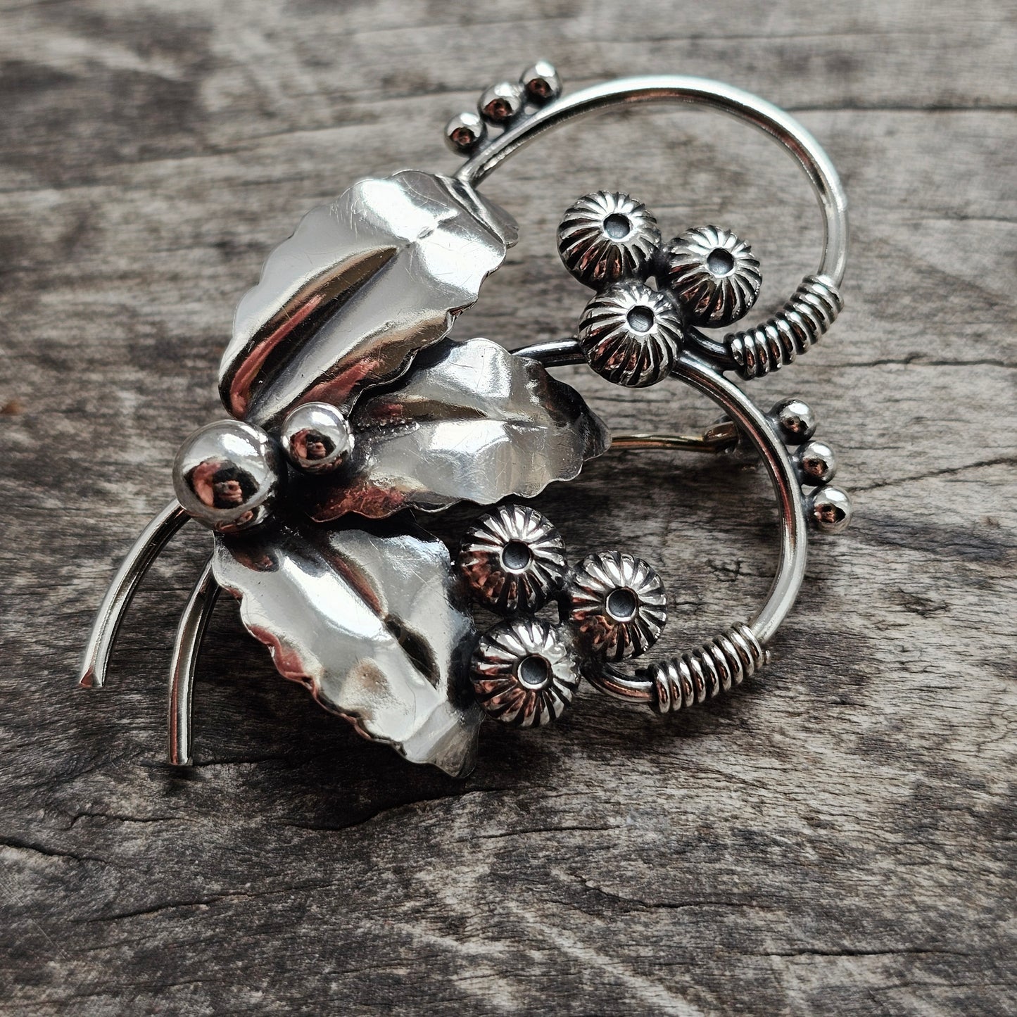 Vintage Danish Silver Flower Bouquet Brooch