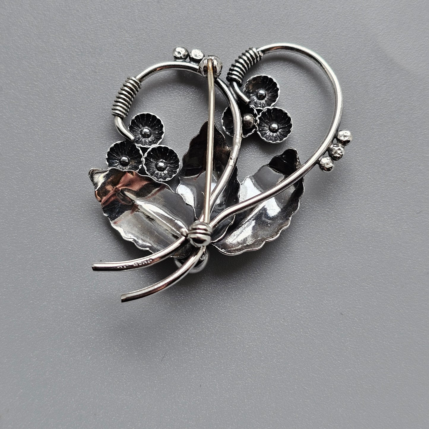 Vintage Danish Silver Flower Bouquet Brooch