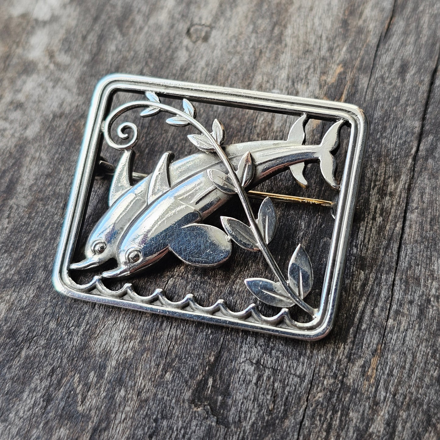 Vintage 1950s Georg Jensen Sterling Silver Brooch 251 Dolphins Arno Malinowski Design Denmark 1950