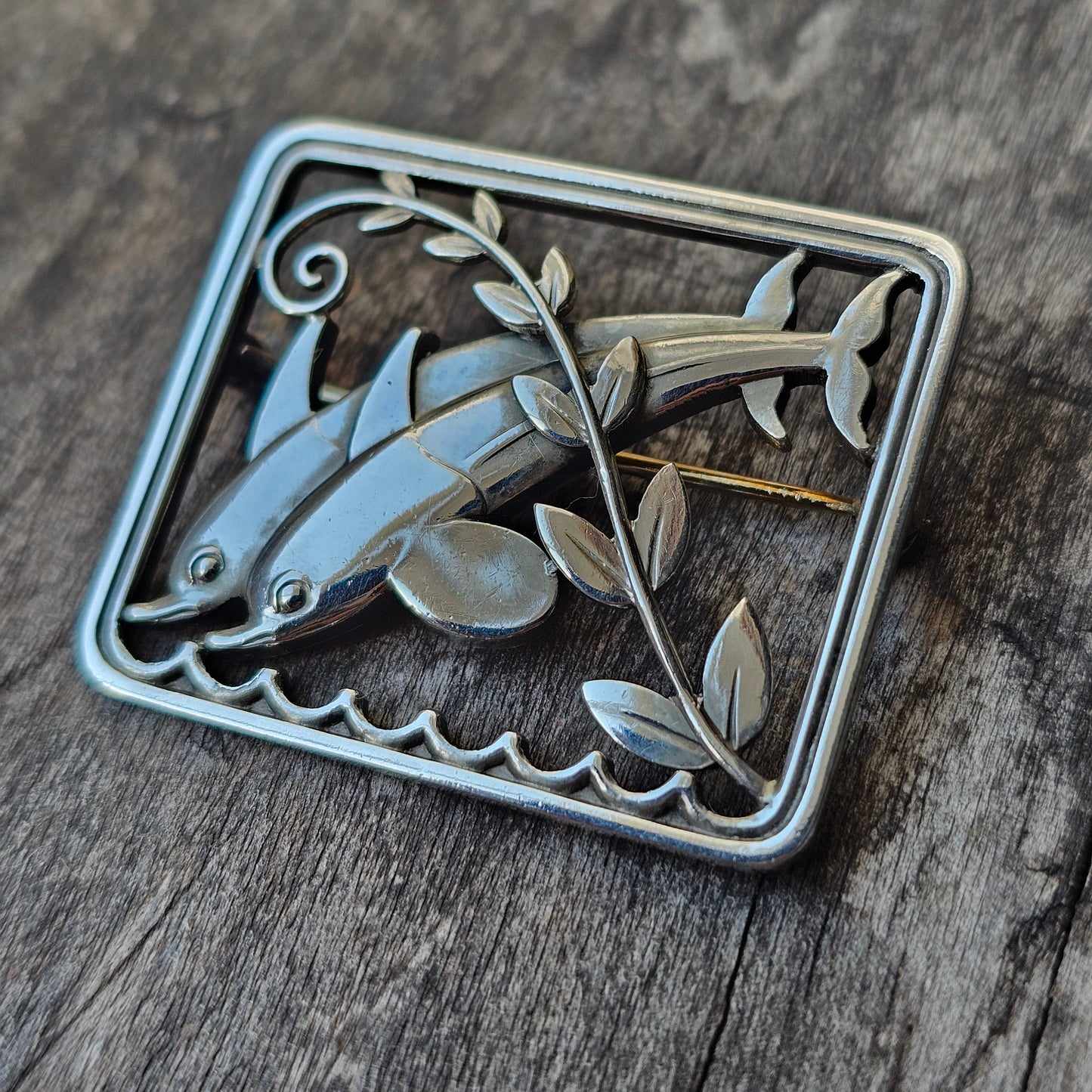 Vintage 1950s Georg Jensen Sterling Silver Brooch 251 Dolphins Arno Malinowski Design Denmark 1950