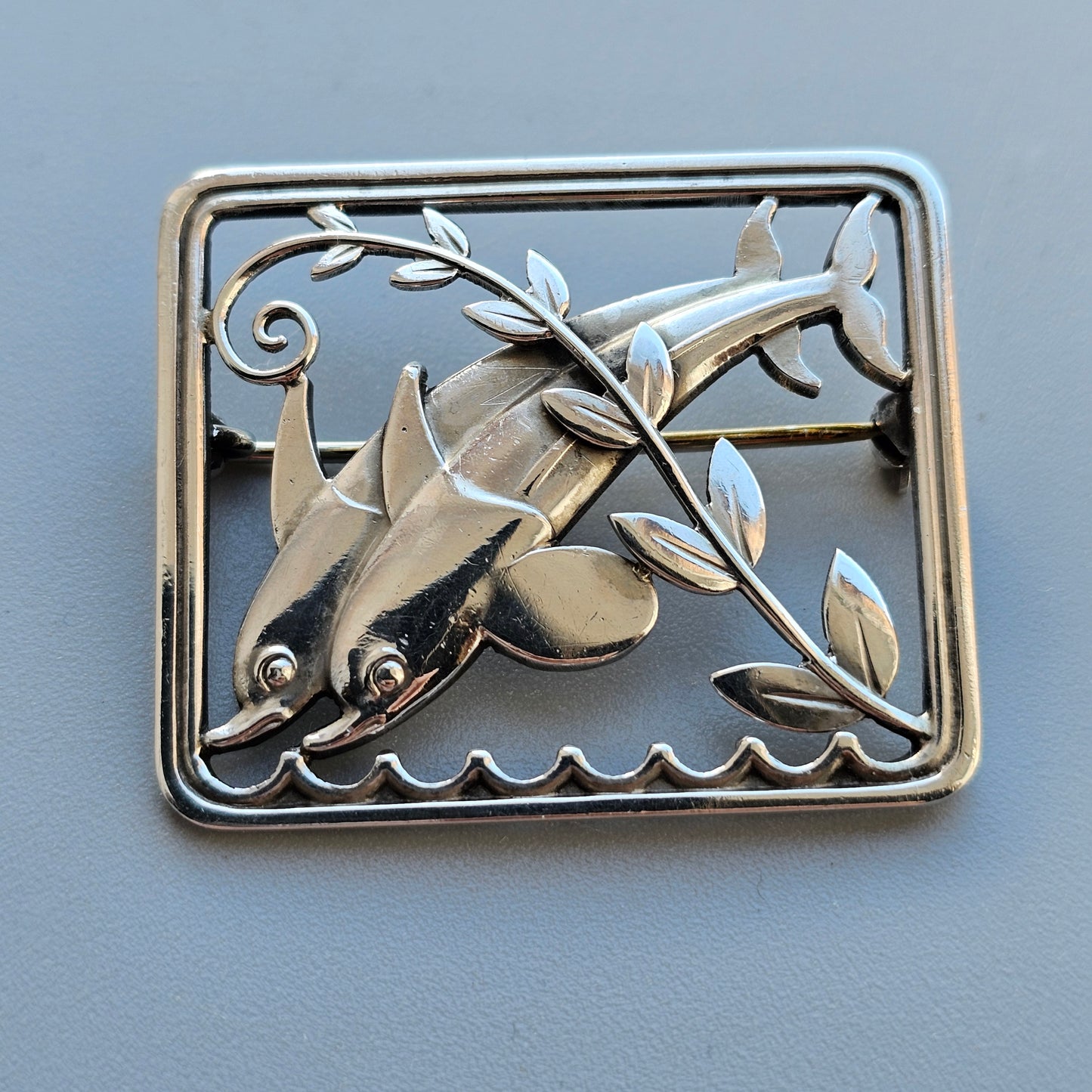 Vintage 1950s Georg Jensen Sterling Silver Brooch 251 Dolphins Arno Malinowski Design Denmark 1950