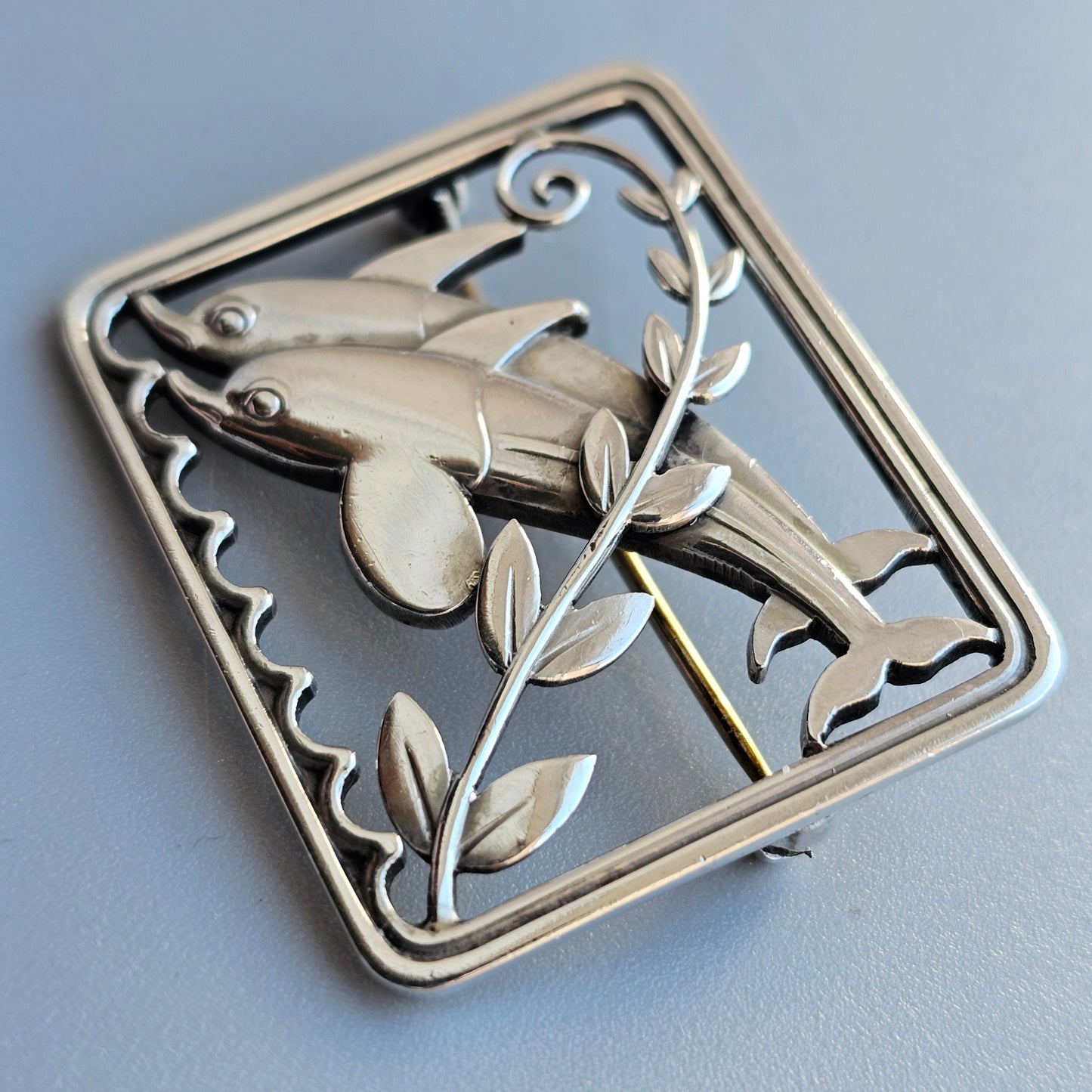 Vintage 1950s Georg Jensen Sterling Silver Brooch 251 Dolphins Arno Malinowski Design Denmark 1950