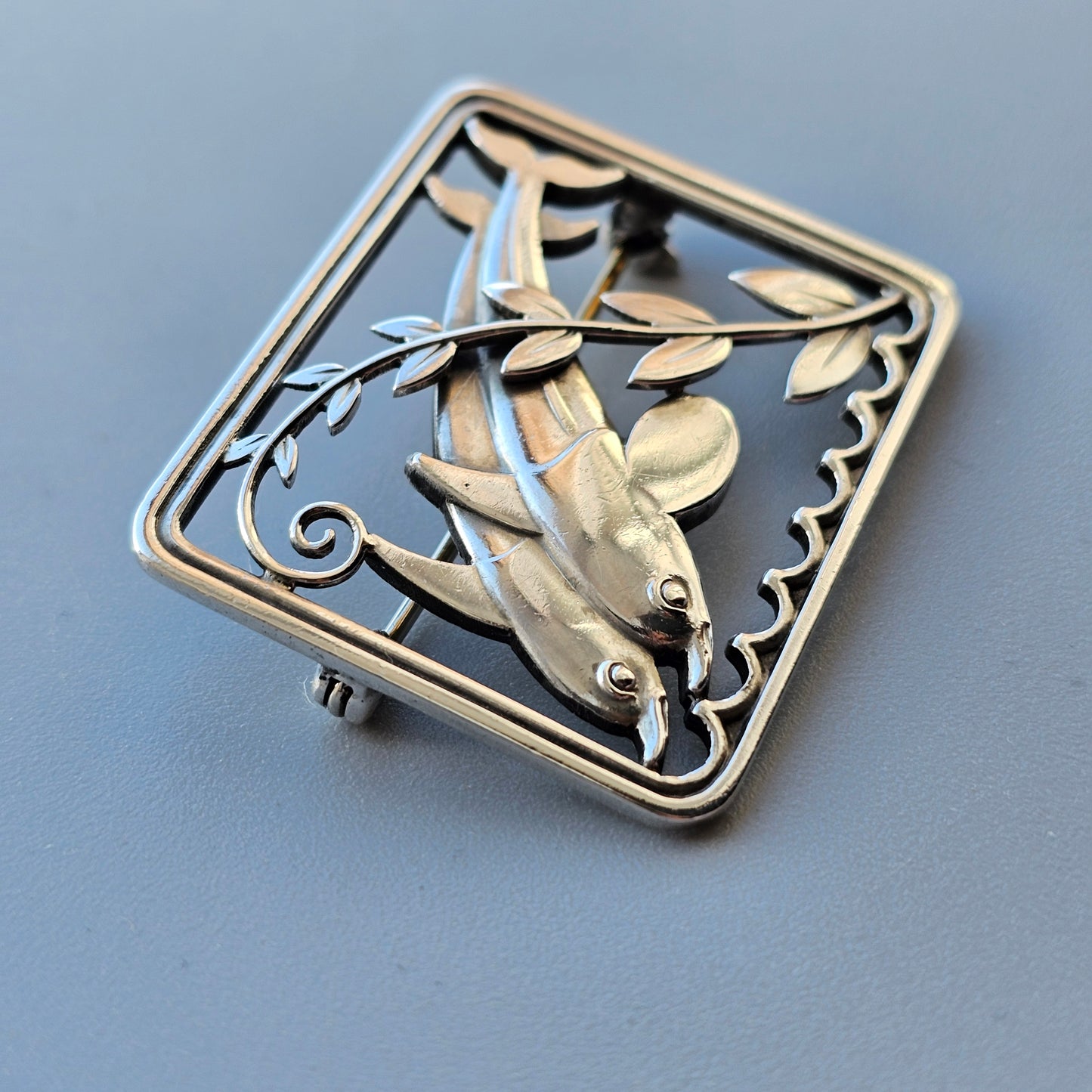 Vintage 1950s Georg Jensen Sterling Silver Brooch 251 Dolphins Arno Malinowski Design Denmark 1950