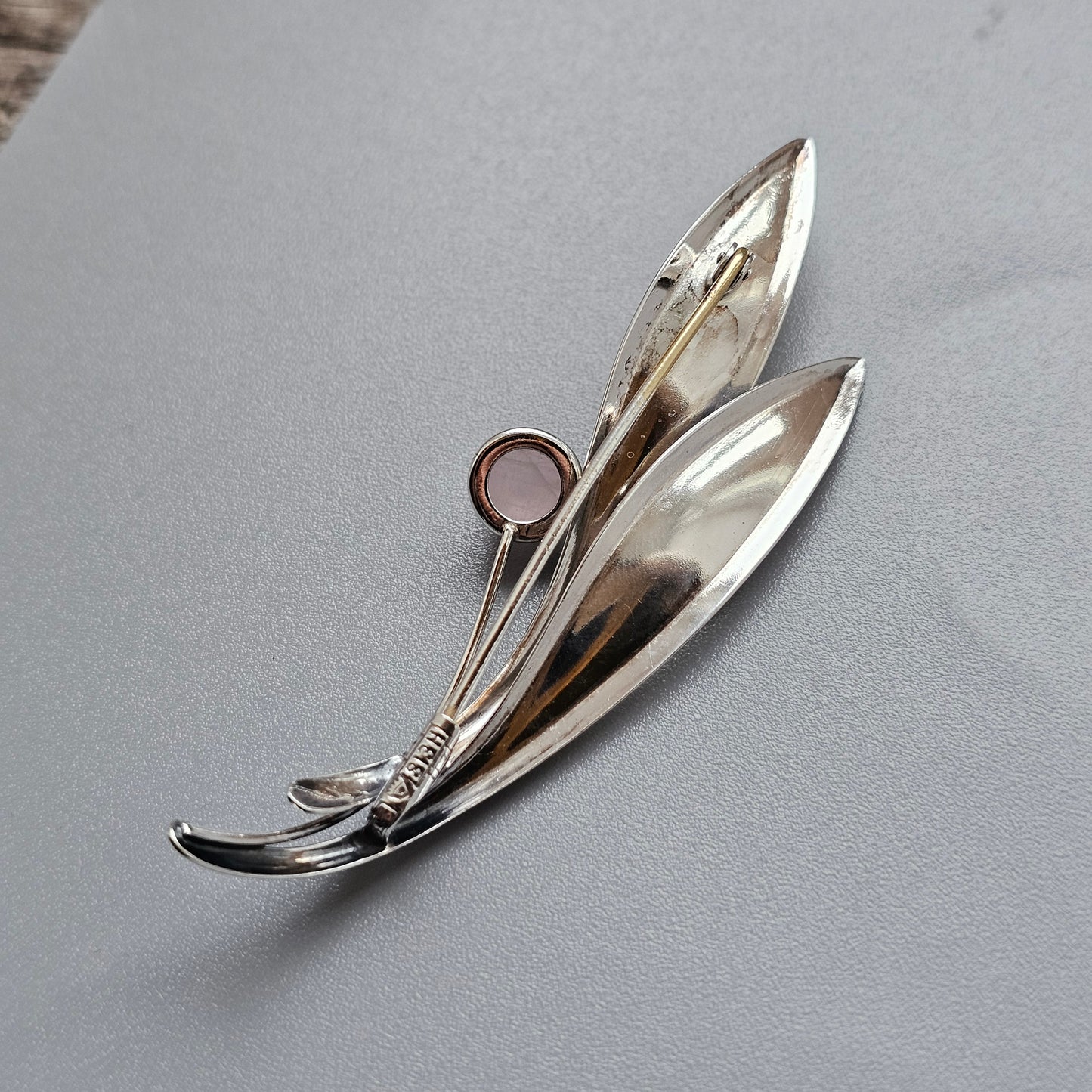Vintage 60s Modernist Silver & Rose Quartz Flower Brooch Elis Kauppi Kupittaan Kulta 1962