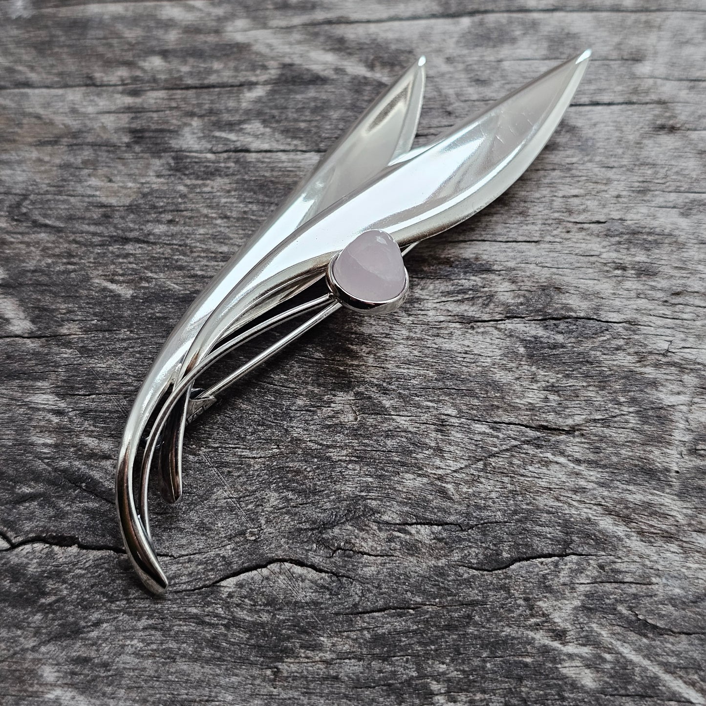 Vintage 60s Modernist Silver & Rose Quartz Flower Brooch Elis Kauppi Kupittaan Kulta 1962