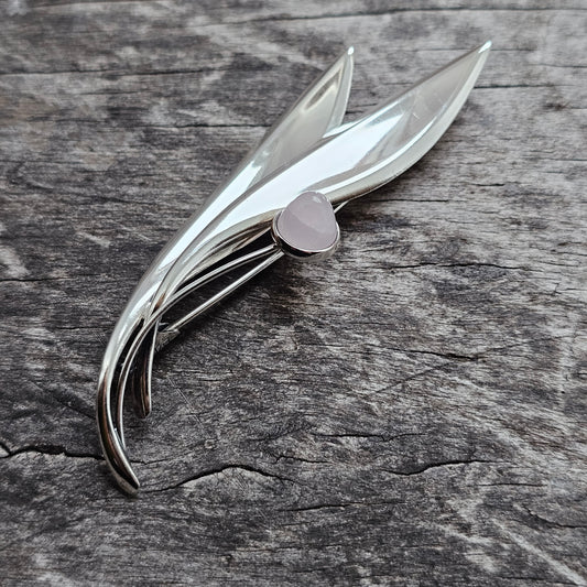 Vintage 60s Modernist Silver & Rose Quartz Flower Brooch Elis Kauppi Kupittaan Kulta 1962