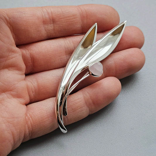 Vintage 60s Modernist Silver & Rose Quartz Flower Brooch Elis Kauppi Kupittaan Kulta 1962