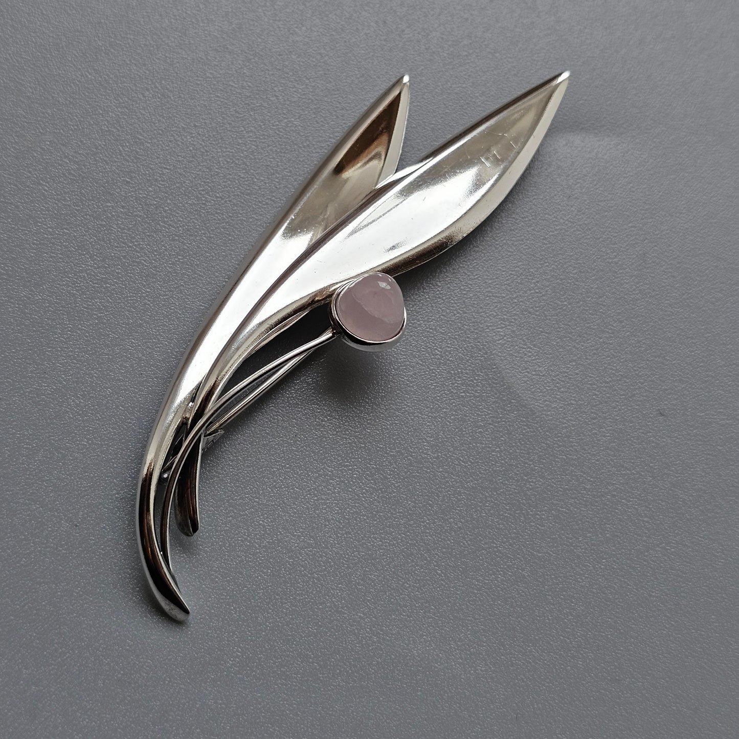 Vintage 60s Modernist Silver & Rose Quartz Flower Brooch Elis Kauppi Kupittaan Kulta 1962