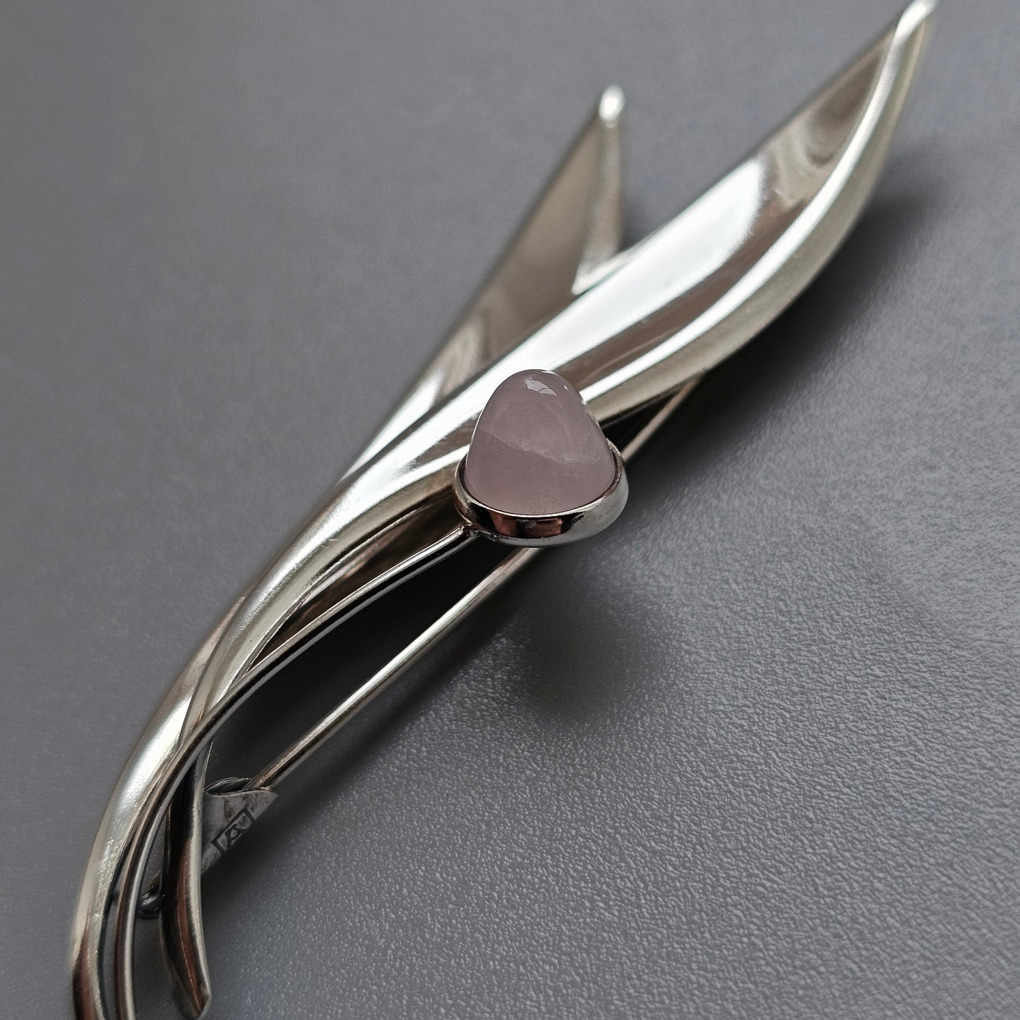 Vintage 60s Modernist Silver & Rose Quartz Flower Brooch Elis Kauppi Kupittaan Kulta 1962