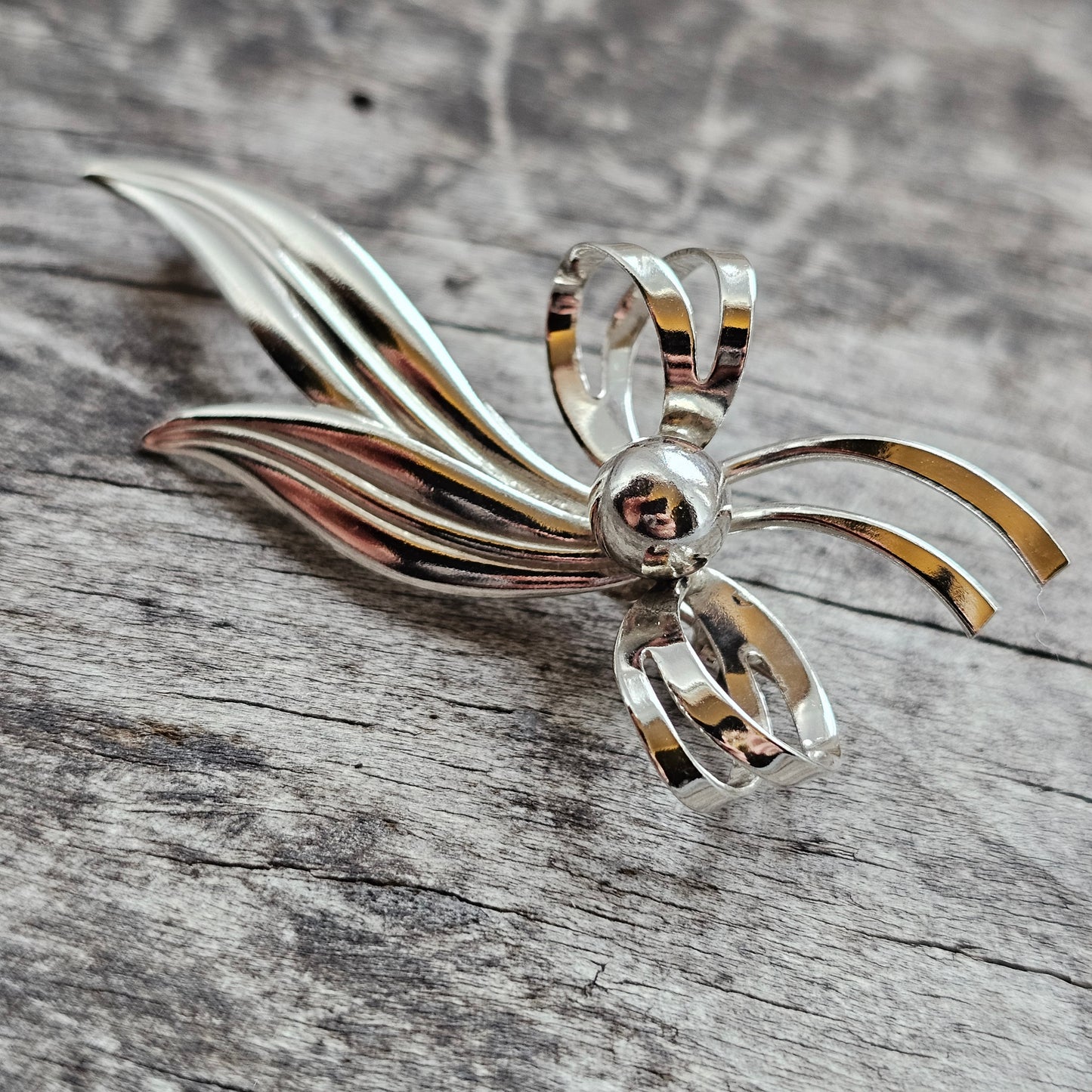 Vintage Modernist Danish Sterling Silver Flower Bow Brooch by Hermann Siersbol