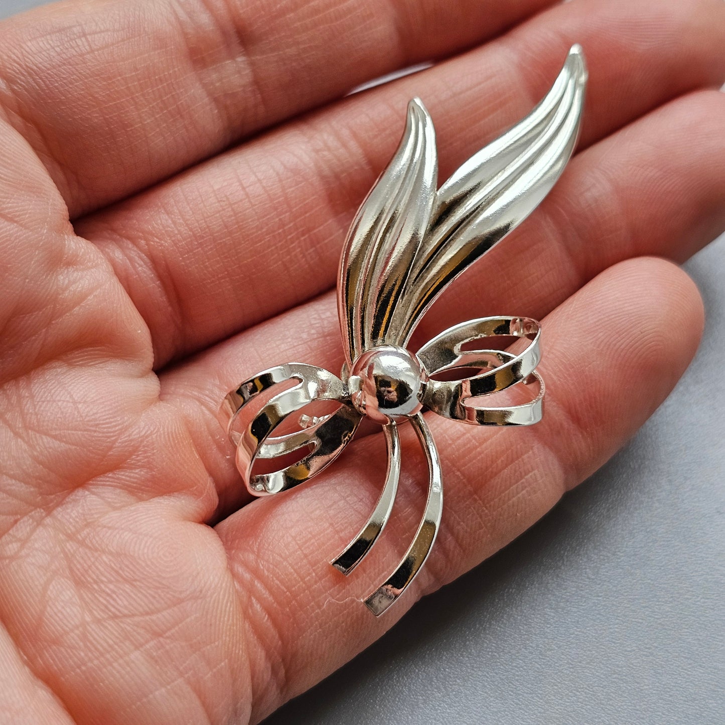 Vintage Modernist Danish Sterling Silver Flower Bow Brooch by Hermann Siersbol