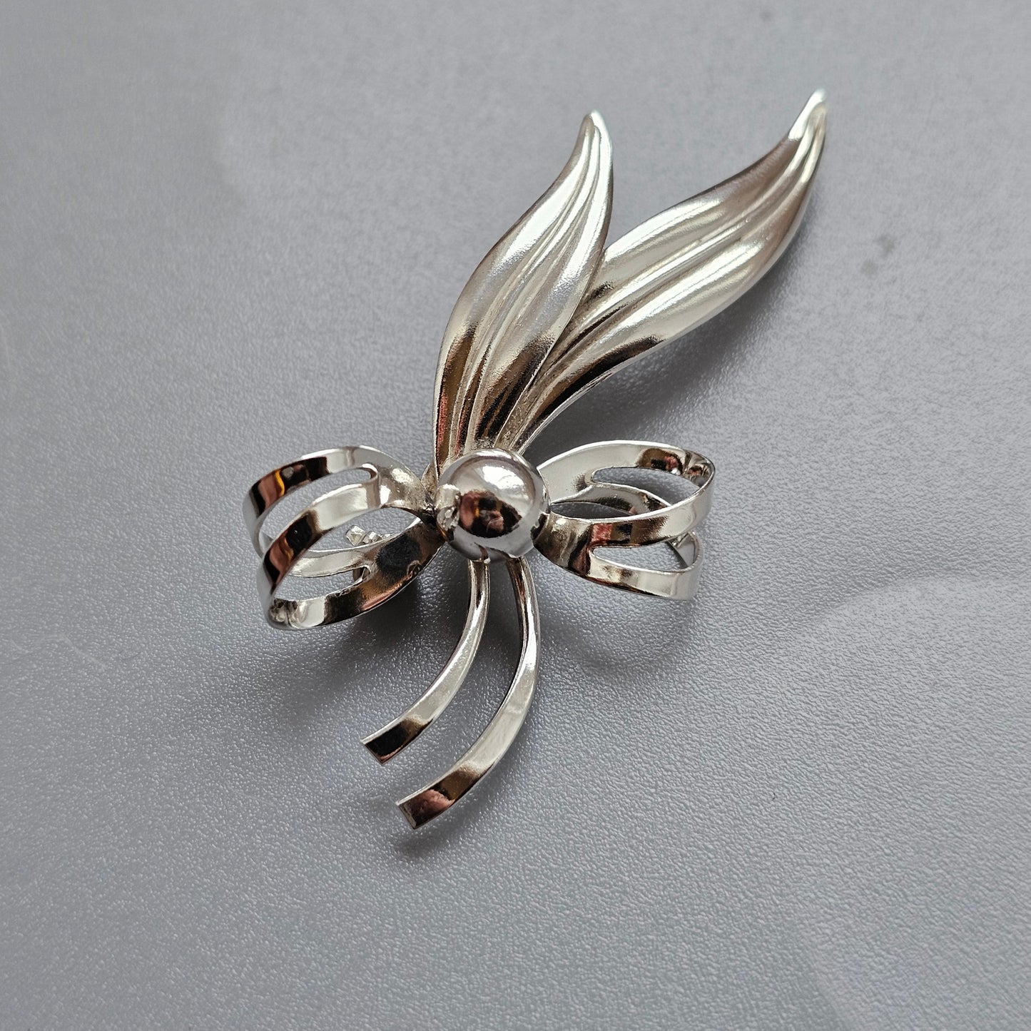 Vintage Modernist Danish Sterling Silver Flower Bow Brooch by Hermann Siersbol