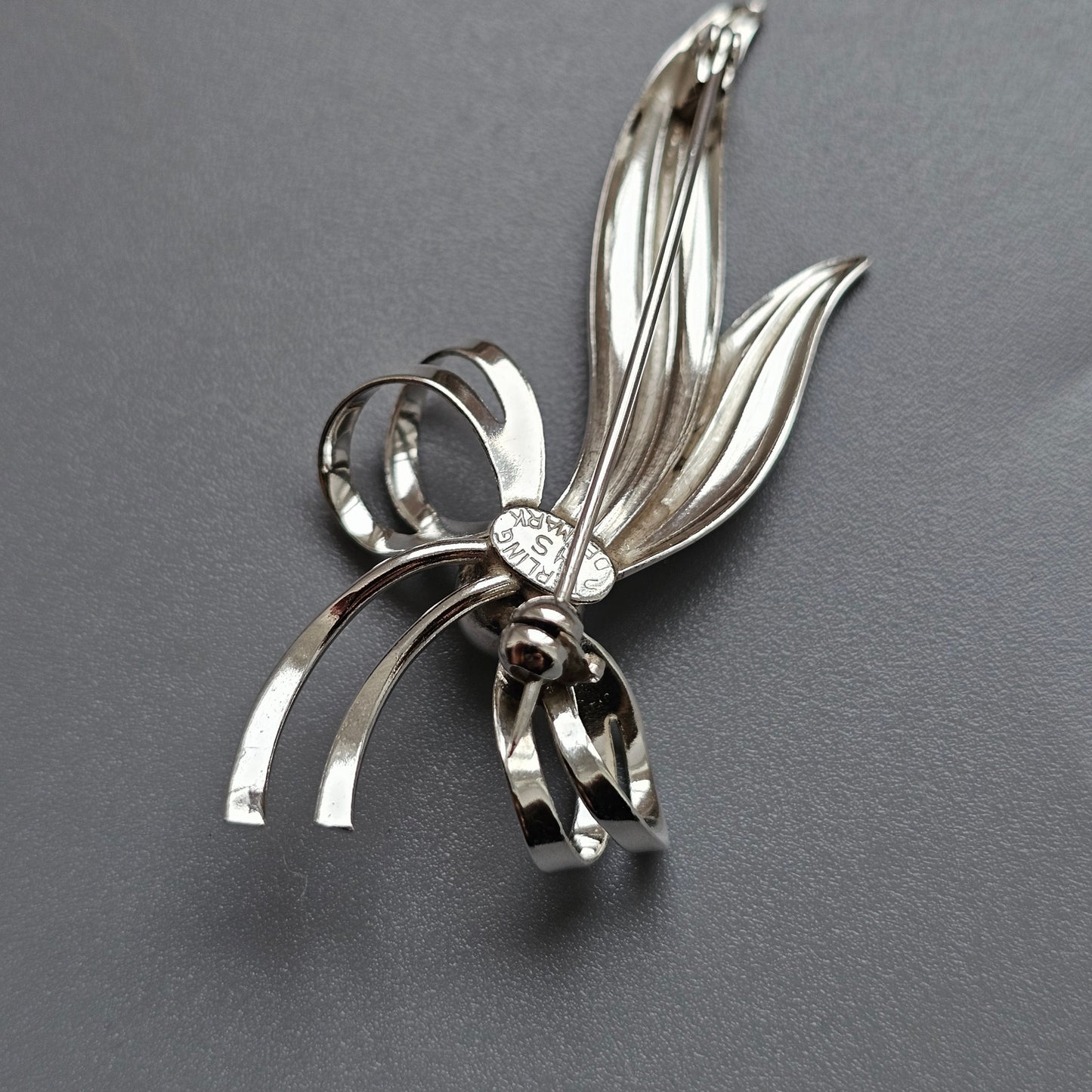 Vintage Modernist Danish Sterling Silver Flower Bow Brooch by Hermann Siersbol