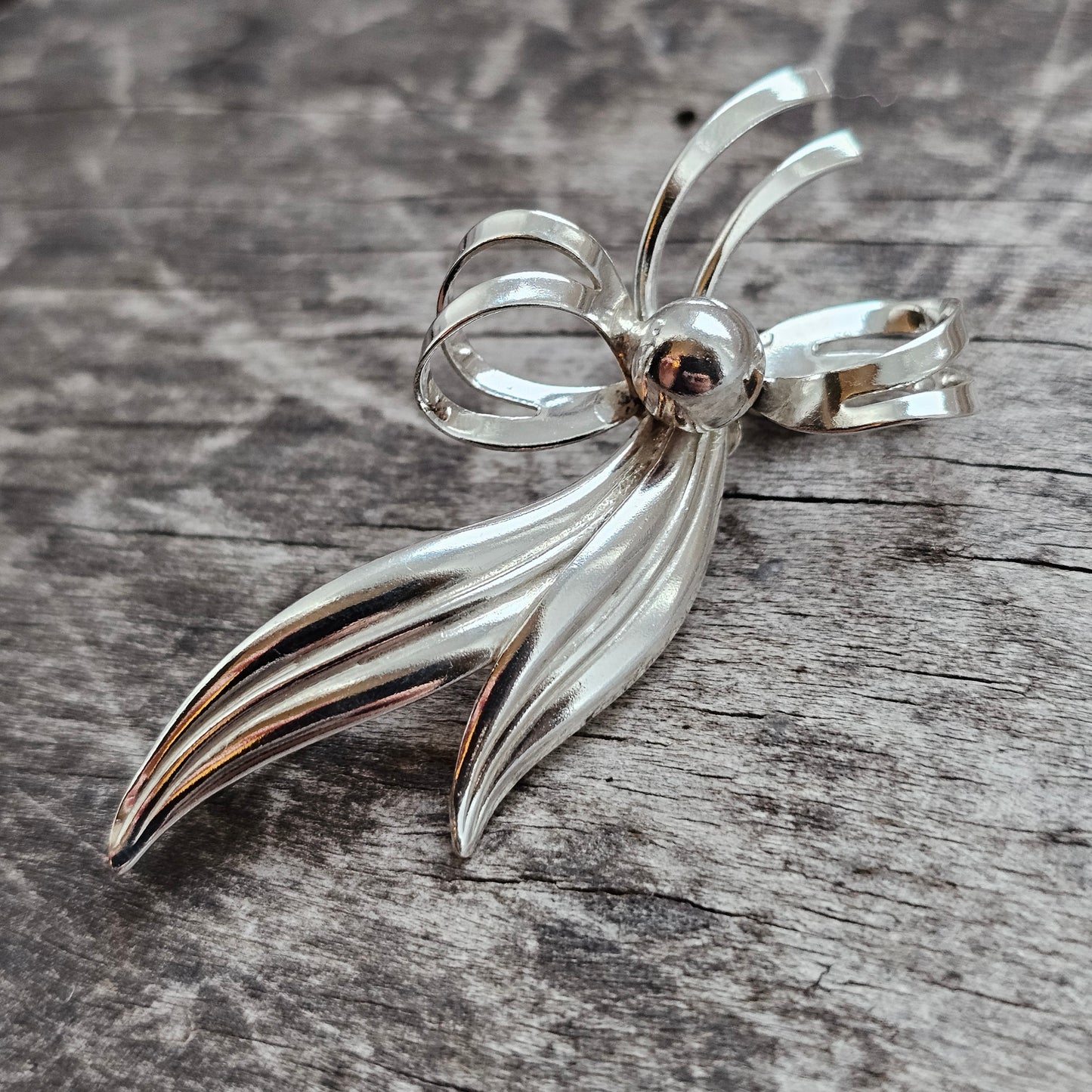 Vintage Modernist Danish Sterling Silver Flower Bow Brooch by Hermann Siersbol