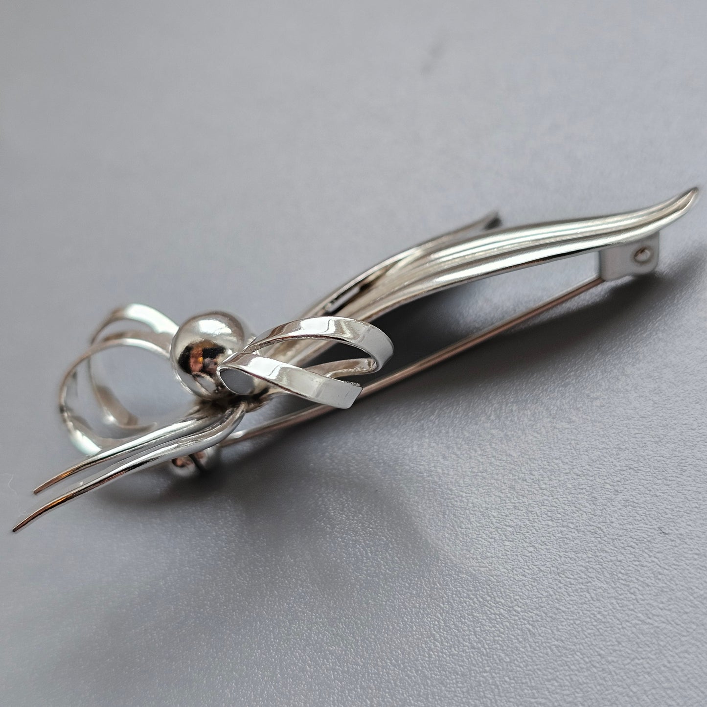 Vintage Modernist Danish Sterling Silver Flower Bow Brooch by Hermann Siersbol