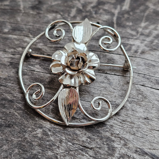 Vintage American Danecraft Sterling Silver Floral Brooch